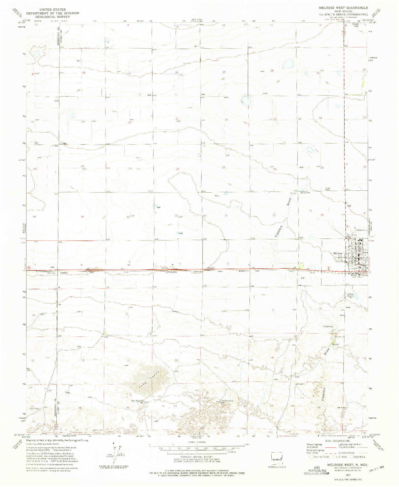 USGS 1:24000-SCALE QUADRANGLE FOR MELROSE WEST, NM 1973