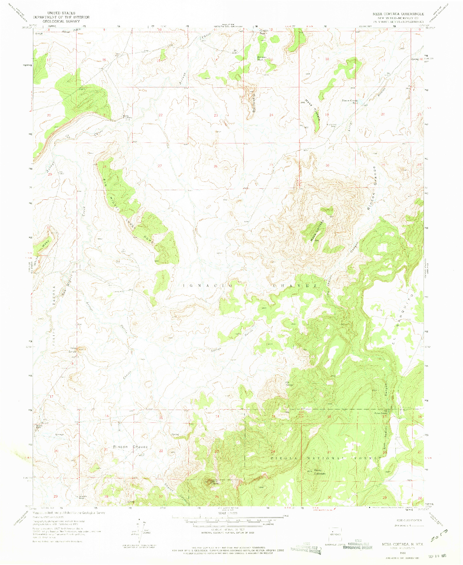 USGS 1:24000-SCALE QUADRANGLE FOR MESA CORTADA, NM 1961