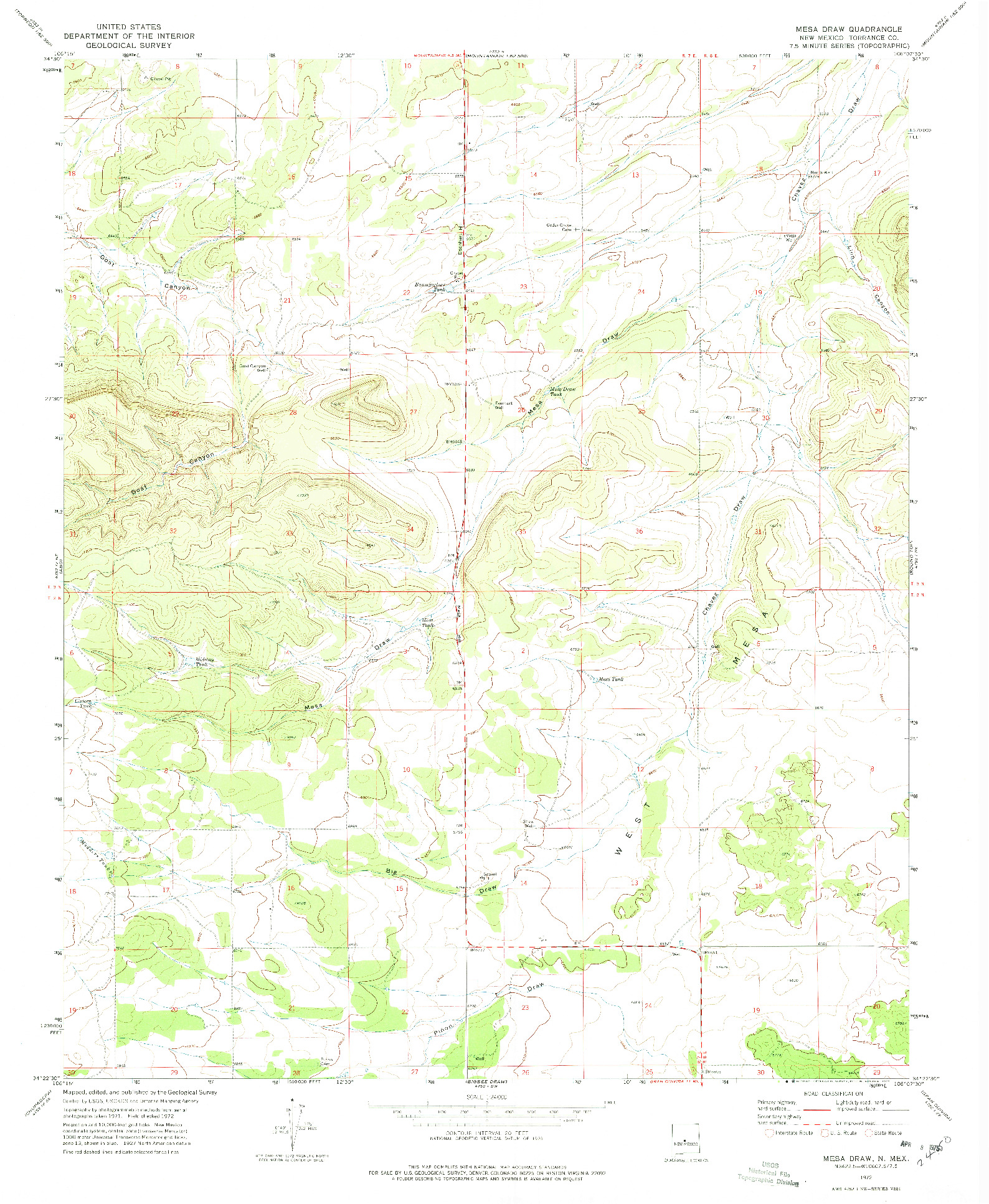 USGS 1:24000-SCALE QUADRANGLE FOR MESA DRAW, NM 1972