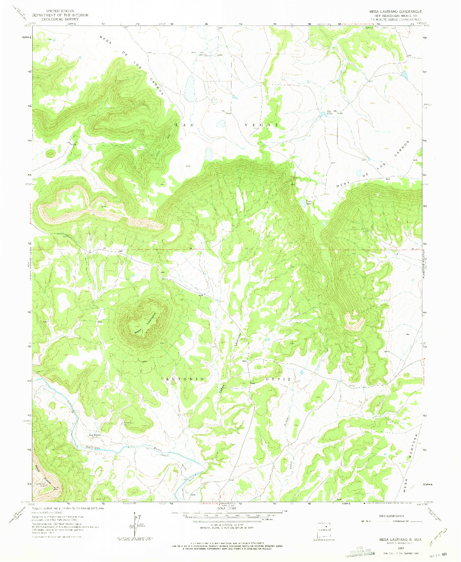 USGS 1:24000-SCALE QUADRANGLE FOR MESA LAURIANO, NM 1963