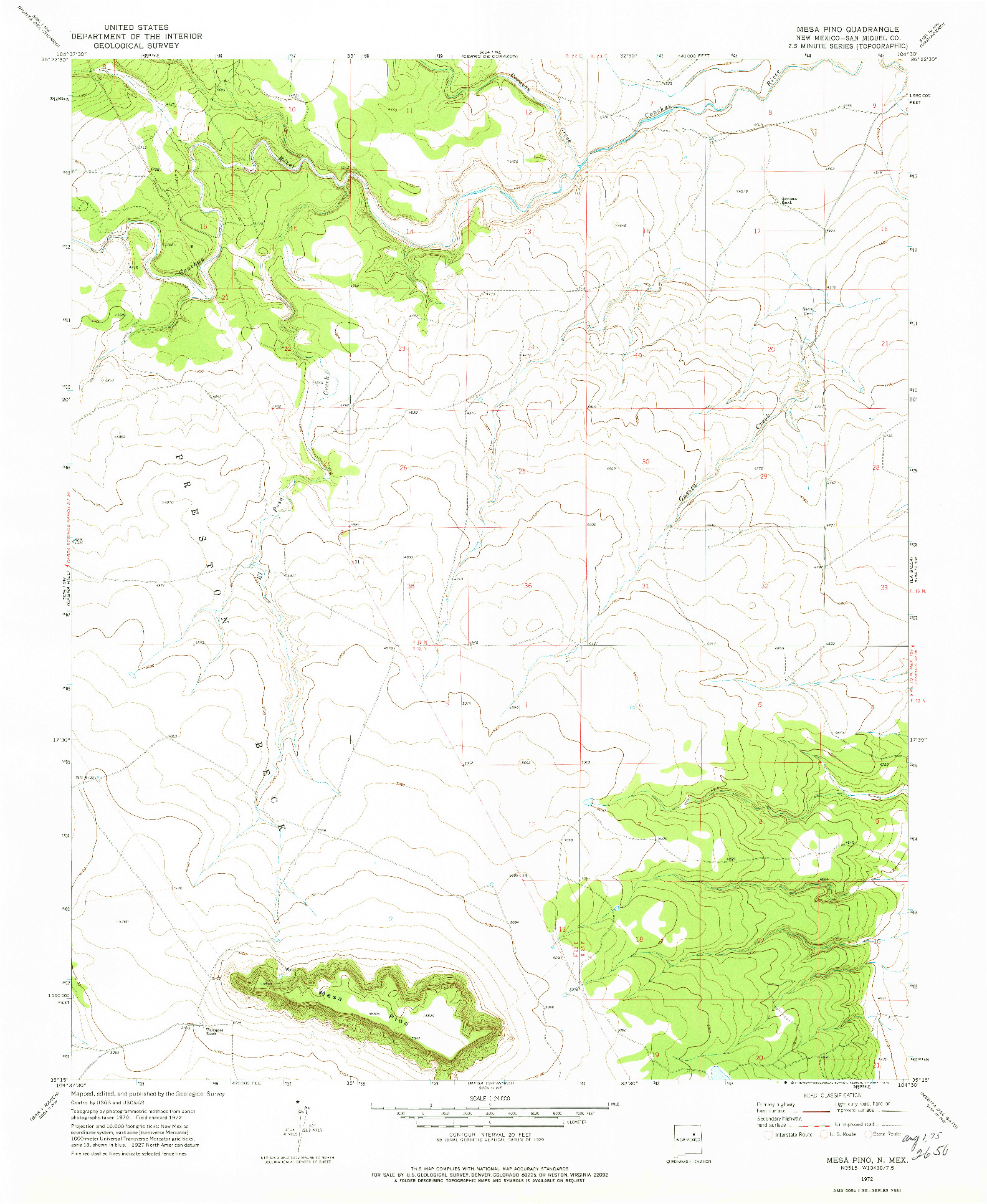 USGS 1:24000-SCALE QUADRANGLE FOR MESA PINO, NM 1972