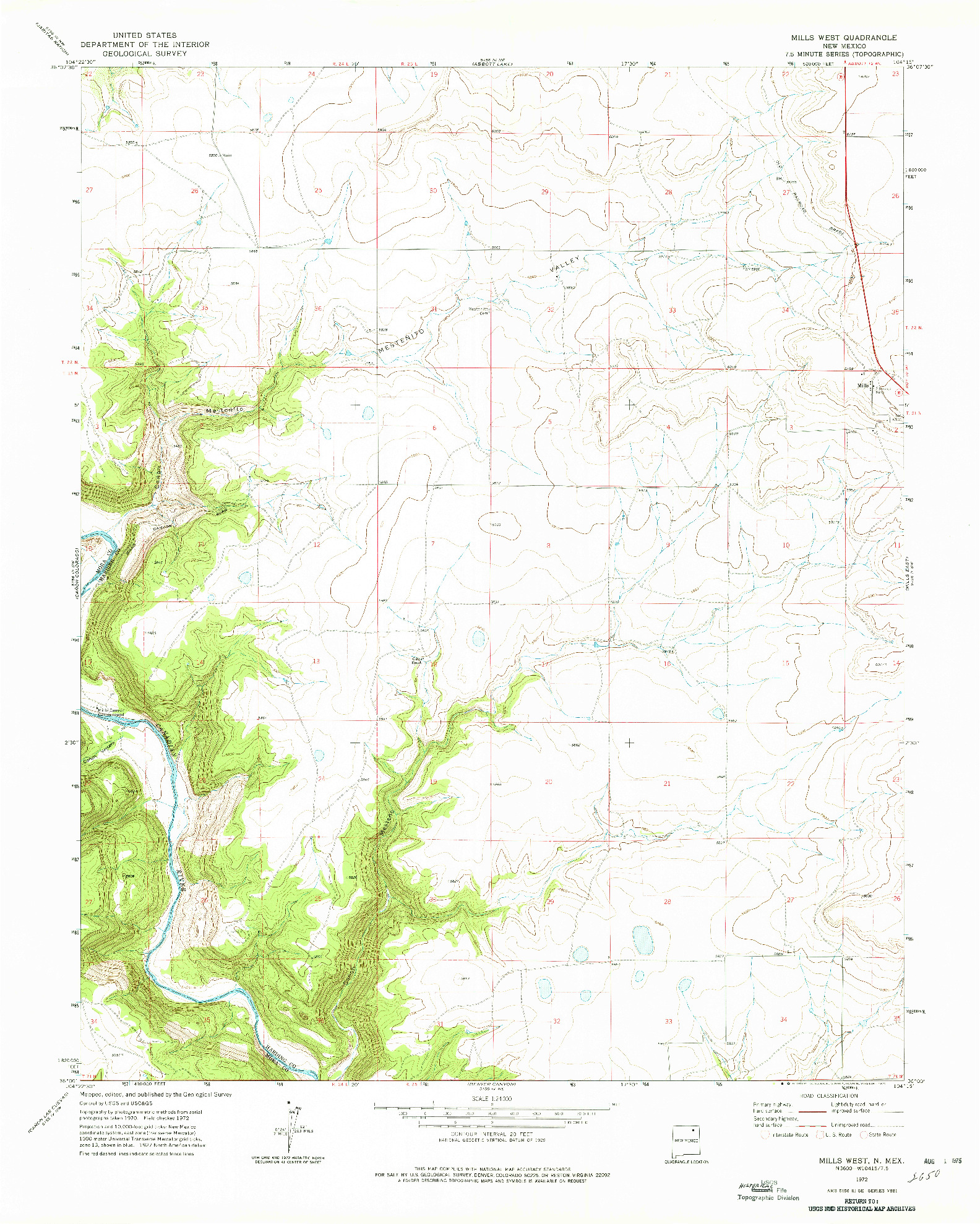USGS 1:24000-SCALE QUADRANGLE FOR MILLS WEST, NM 1972