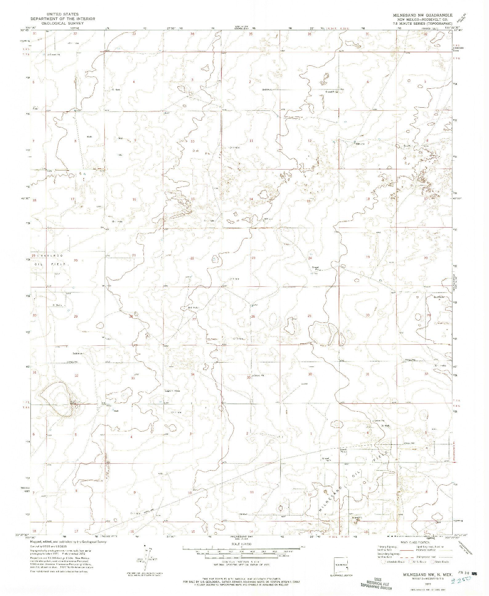 USGS 1:24000-SCALE QUADRANGLE FOR MILNESAND NW, NM 1972