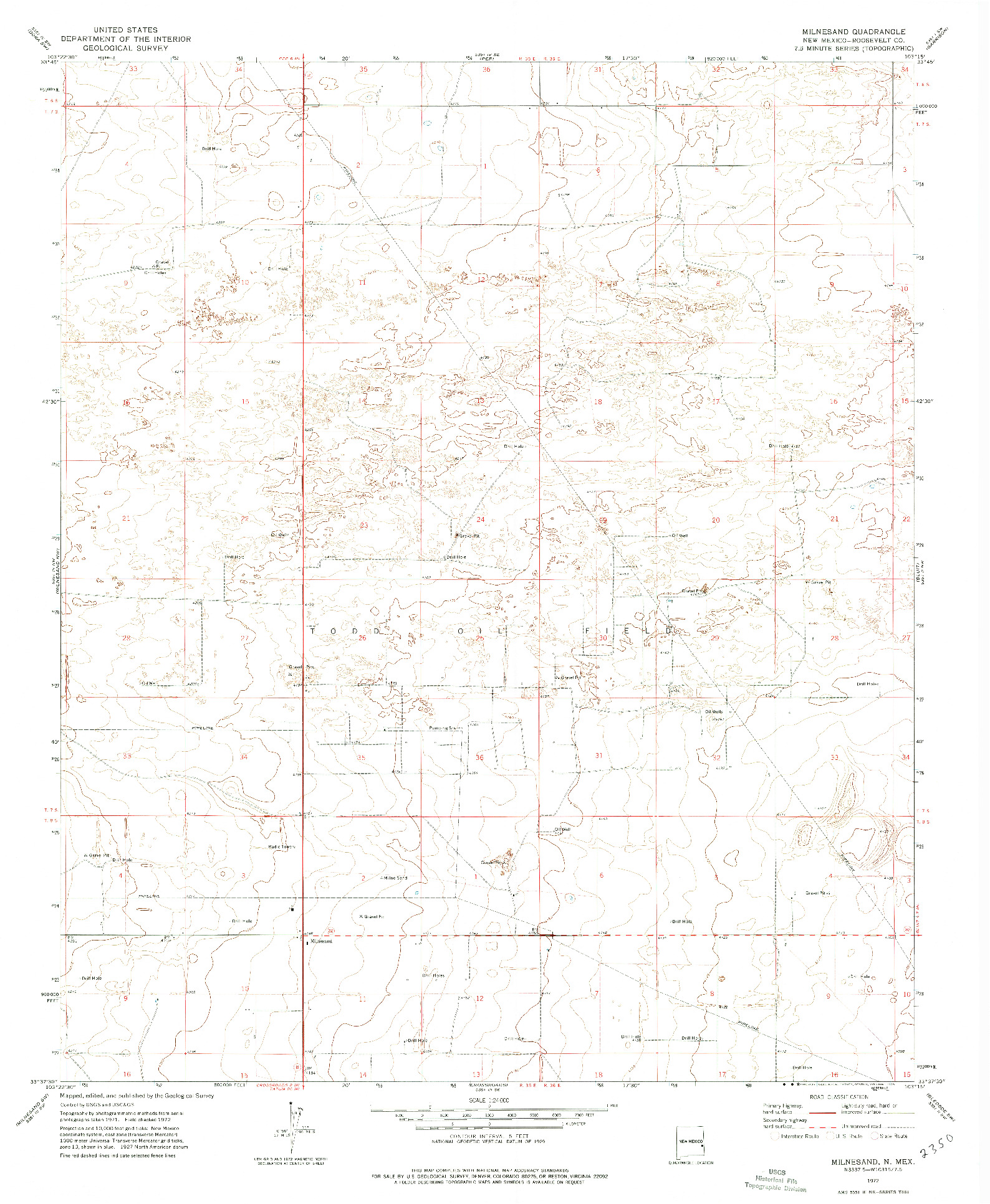 USGS 1:24000-SCALE QUADRANGLE FOR MILNESAND, NM 1972