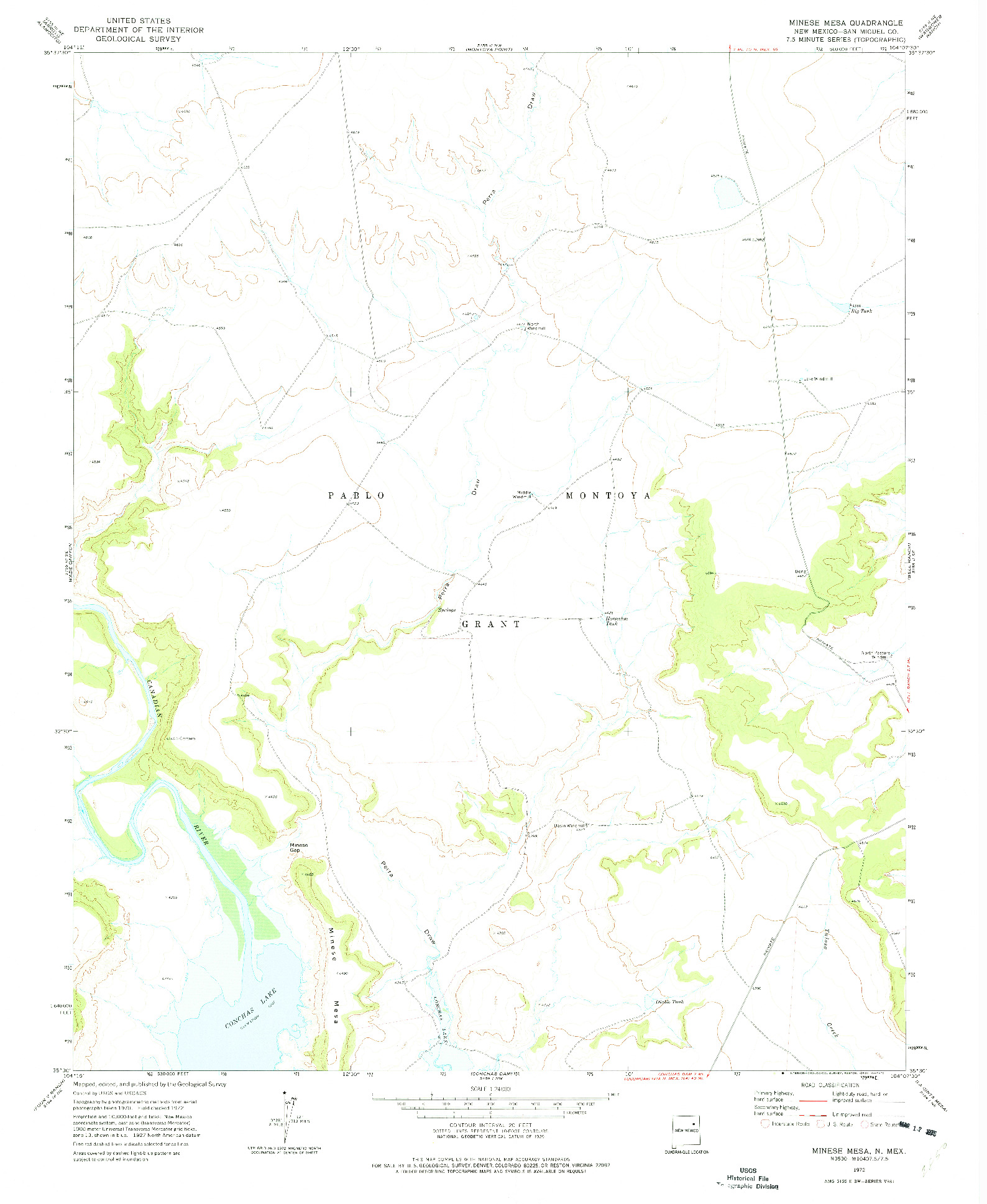 USGS 1:24000-SCALE QUADRANGLE FOR MINESE MESA, NM 1972
