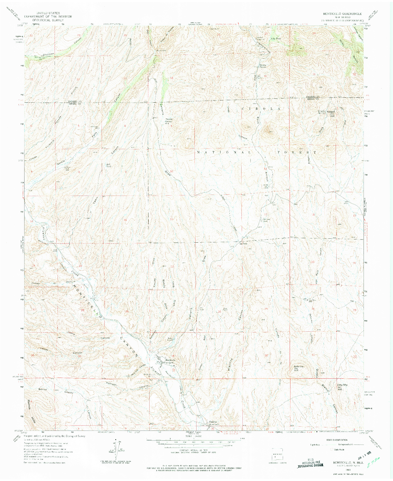 USGS 1:24000-SCALE QUADRANGLE FOR MONTICELLO, NM 1961