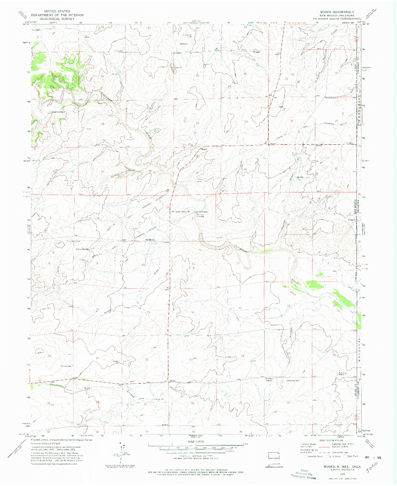 USGS 1:24000-SCALE QUADRANGLE FOR MOSES, NM 1972
