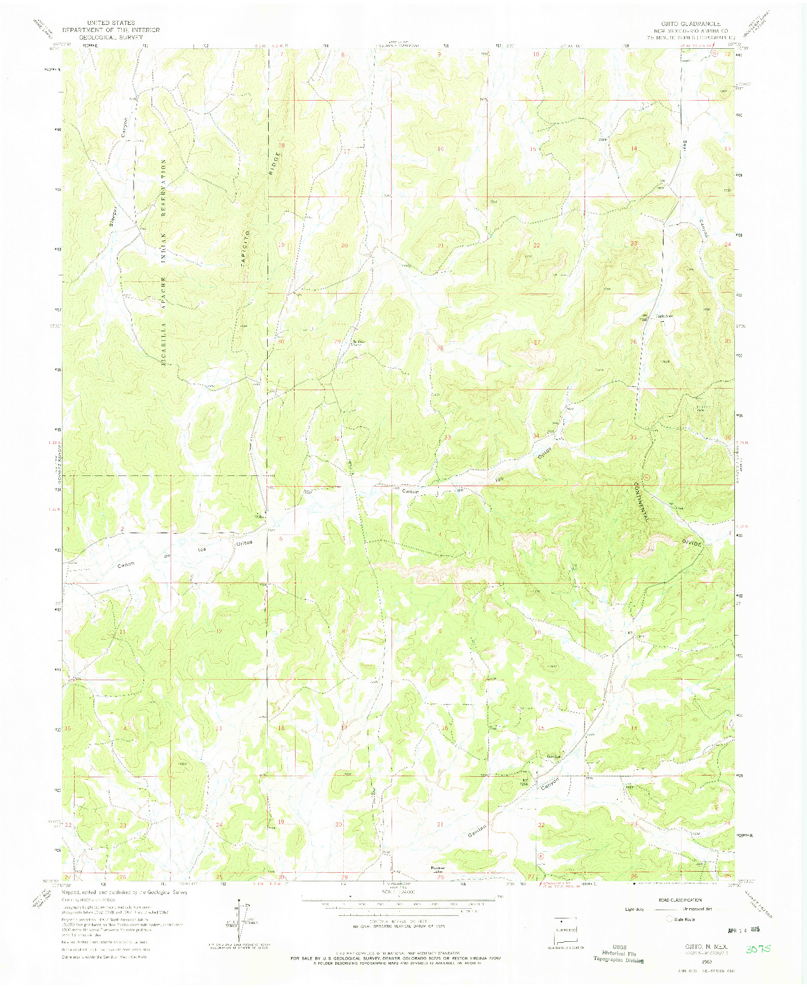 USGS 1:24000-SCALE QUADRANGLE FOR OJITO, NM 1963