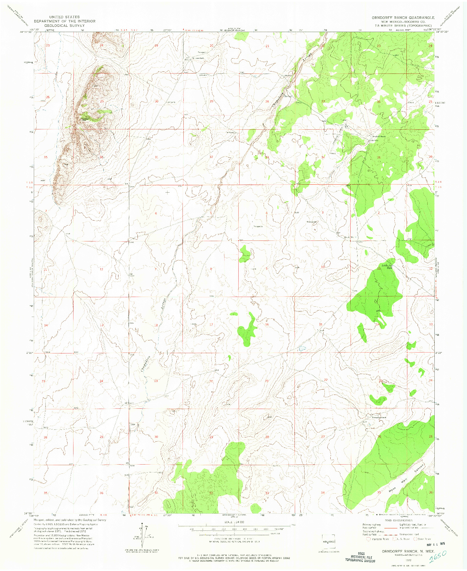 USGS 1:24000-SCALE QUADRANGLE FOR ORNDORFF RANCH, NM 1972