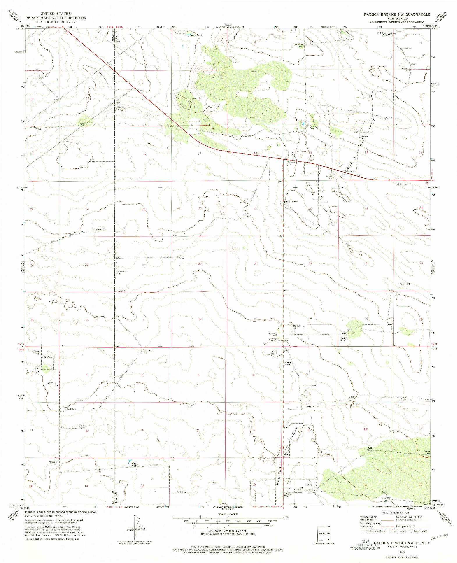 USGS 1:24000-SCALE QUADRANGLE FOR PADUCA BREAKS NW, NM 1973