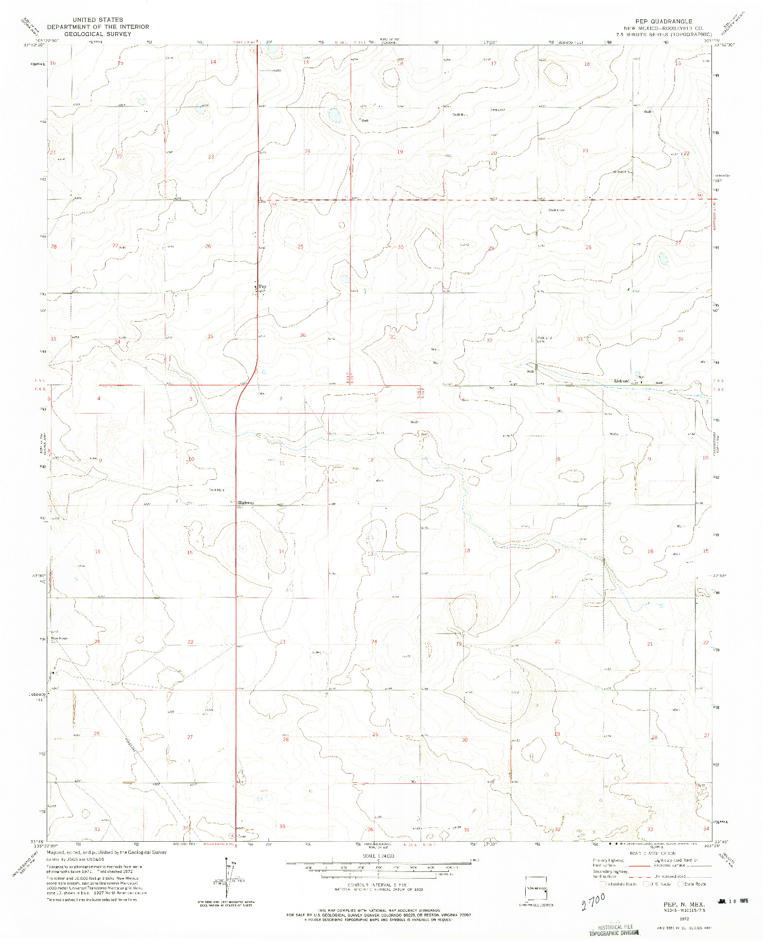 USGS 1:24000-SCALE QUADRANGLE FOR PEP, NM 1972