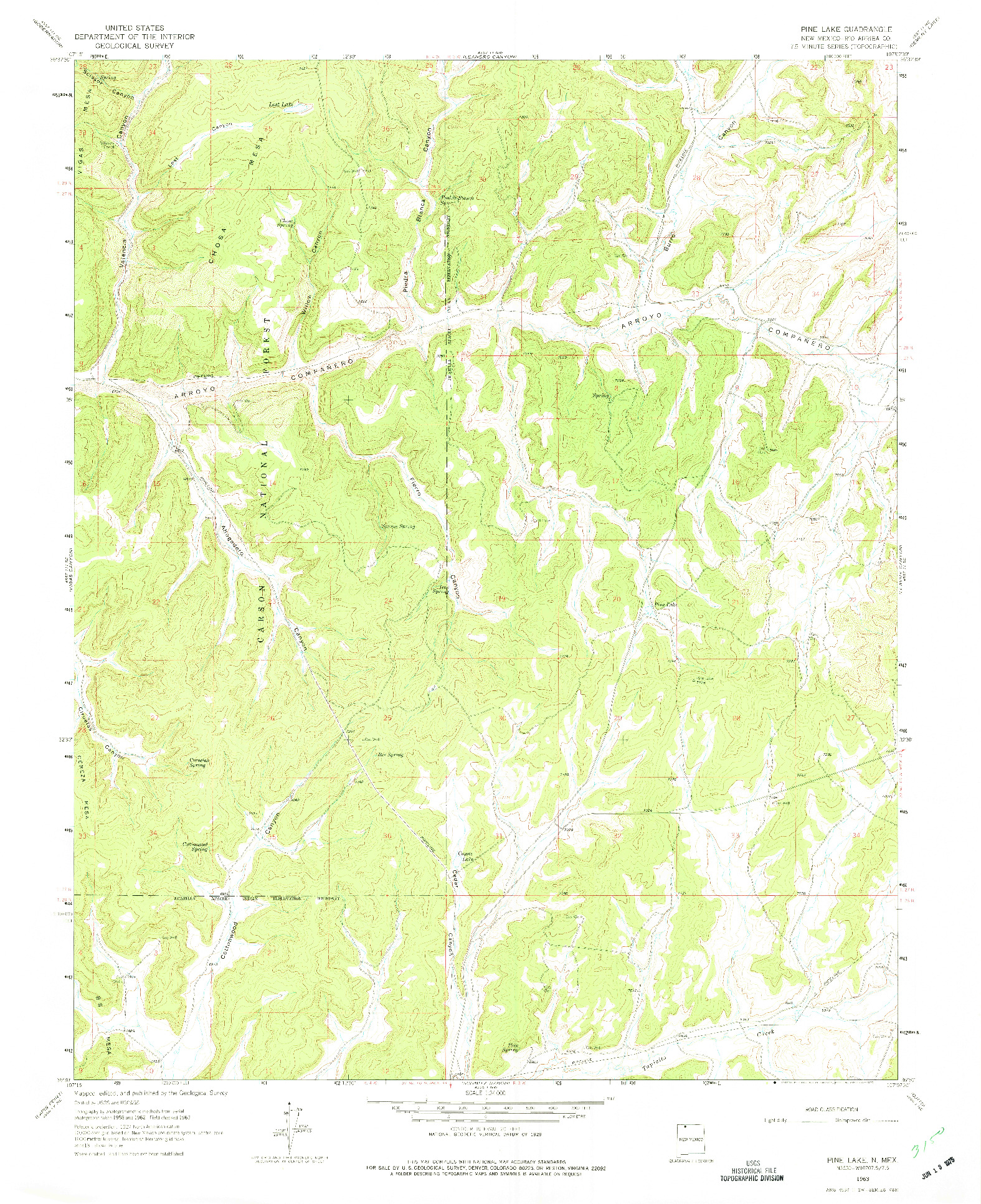 USGS 1:24000-SCALE QUADRANGLE FOR PINE LAKE, NM 1963