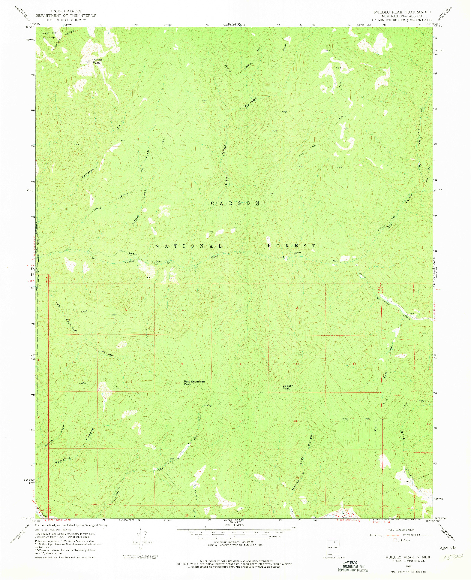 USGS 1:24000-SCALE QUADRANGLE FOR PUEBLO PEAK, NM 1965