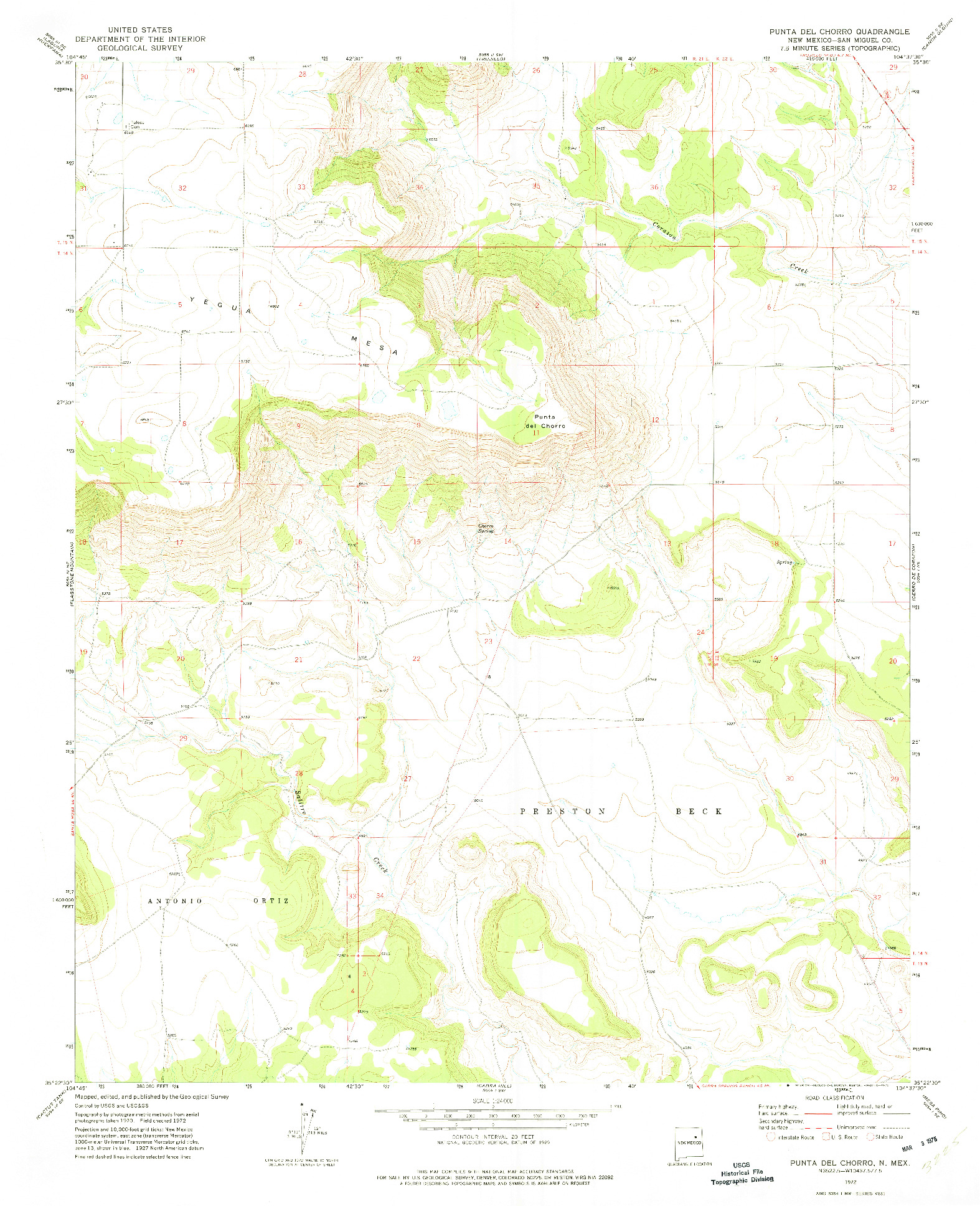 USGS 1:24000-SCALE QUADRANGLE FOR PUNTA DEL CHORRO, NM 1972