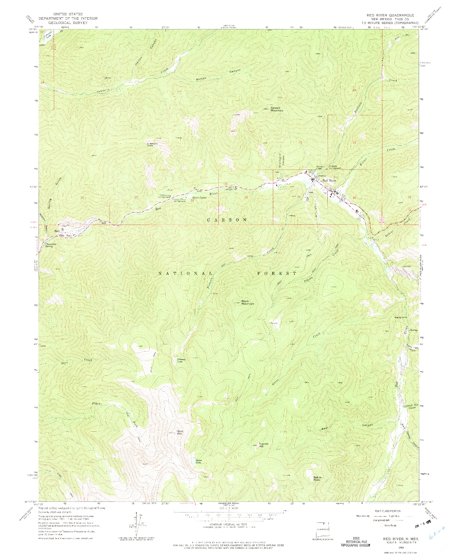 USGS 1:24000-SCALE QUADRANGLE FOR RED RIVER, NM 1963