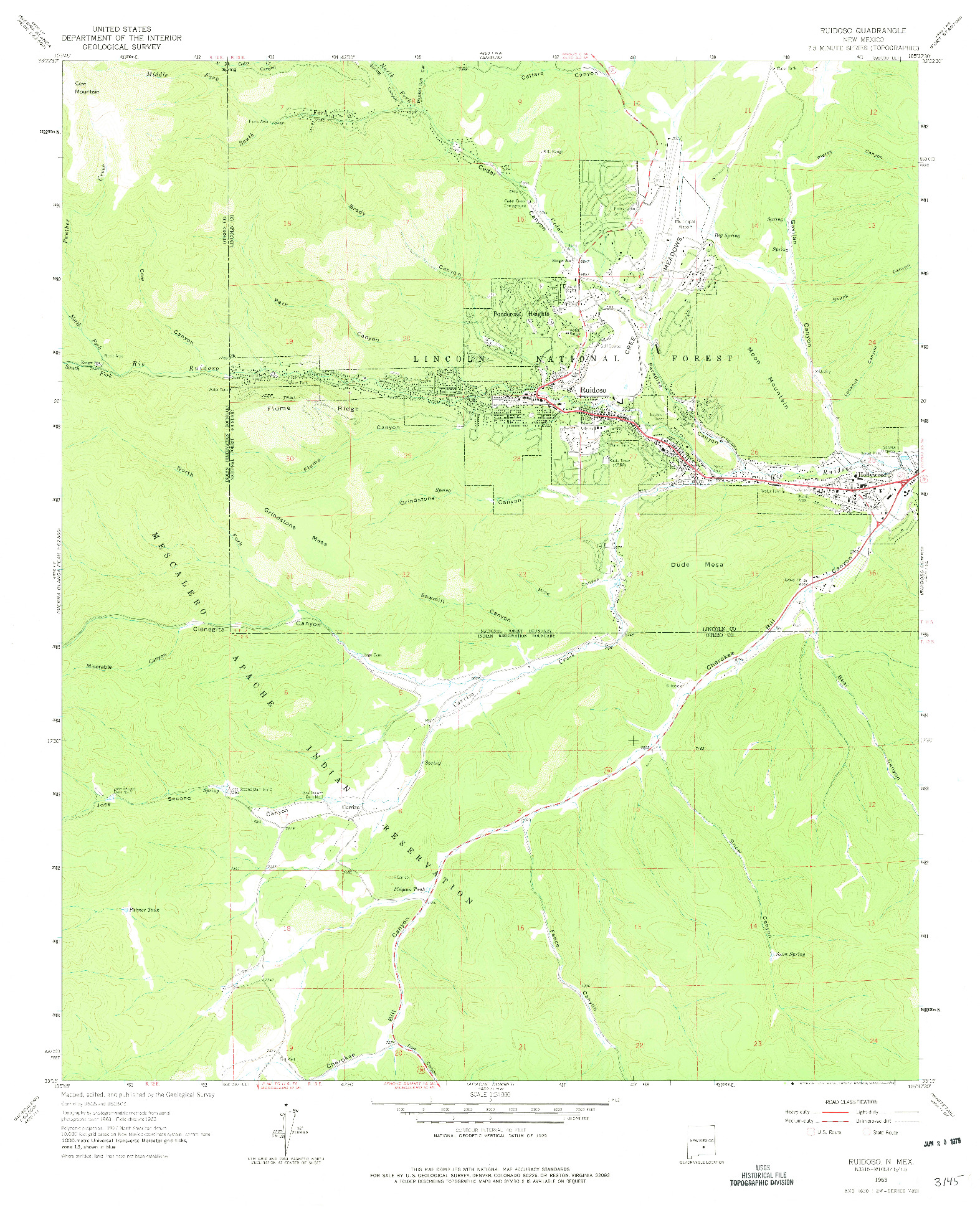 USGS 1:24000-SCALE QUADRANGLE FOR RUIDOSO, NM 1963