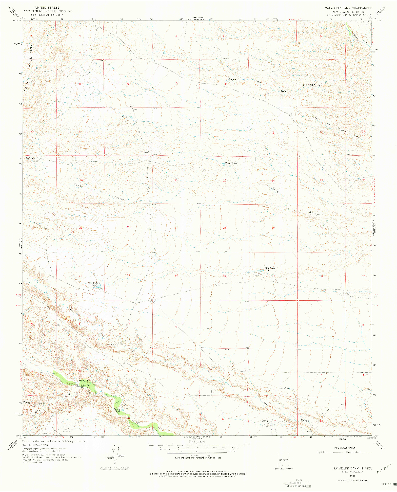 USGS 1:24000-SCALE QUADRANGLE FOR SALADONE TANK, NM 1961