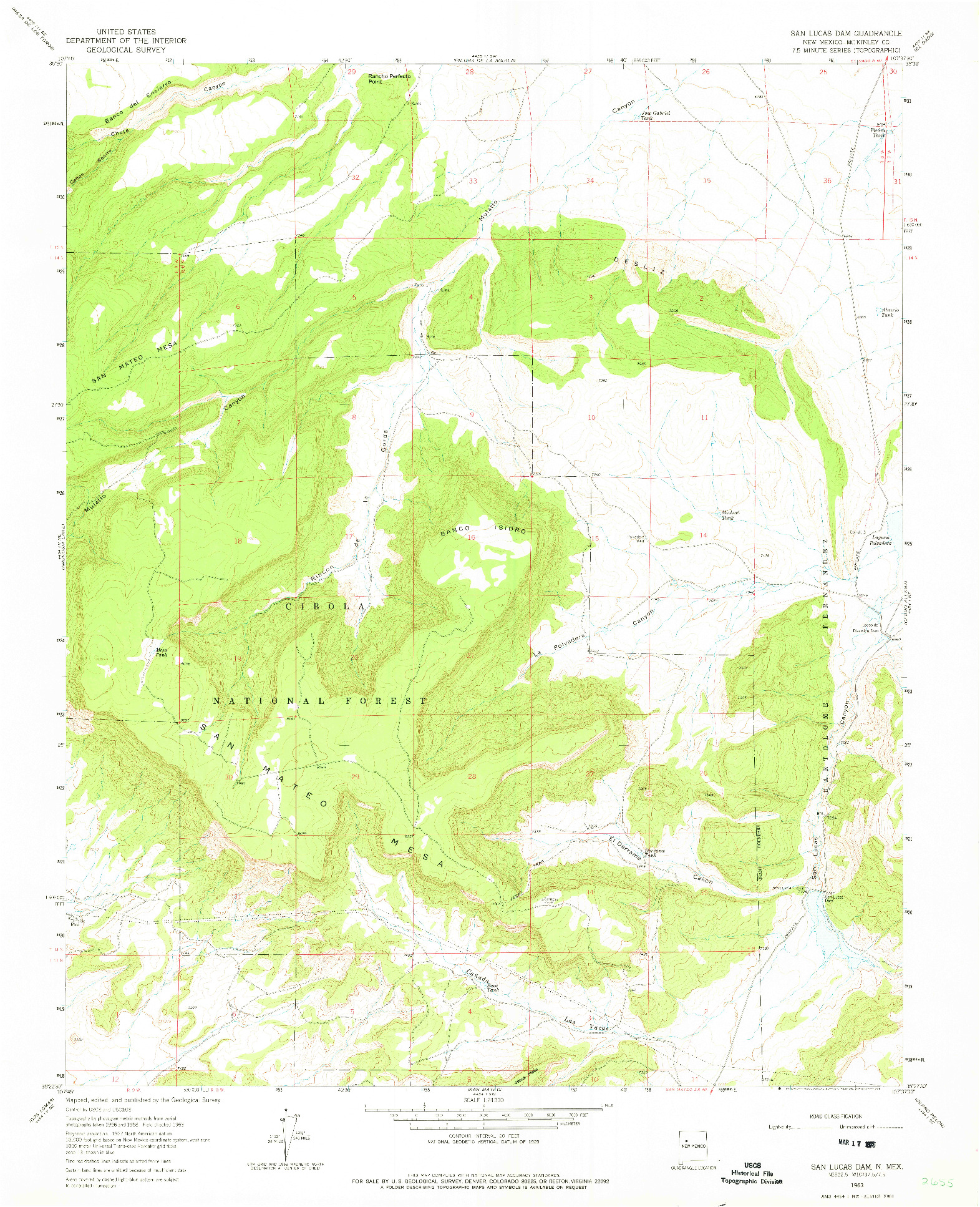 USGS 1:24000-SCALE QUADRANGLE FOR SAN LUCAS DAM, NM 1963
