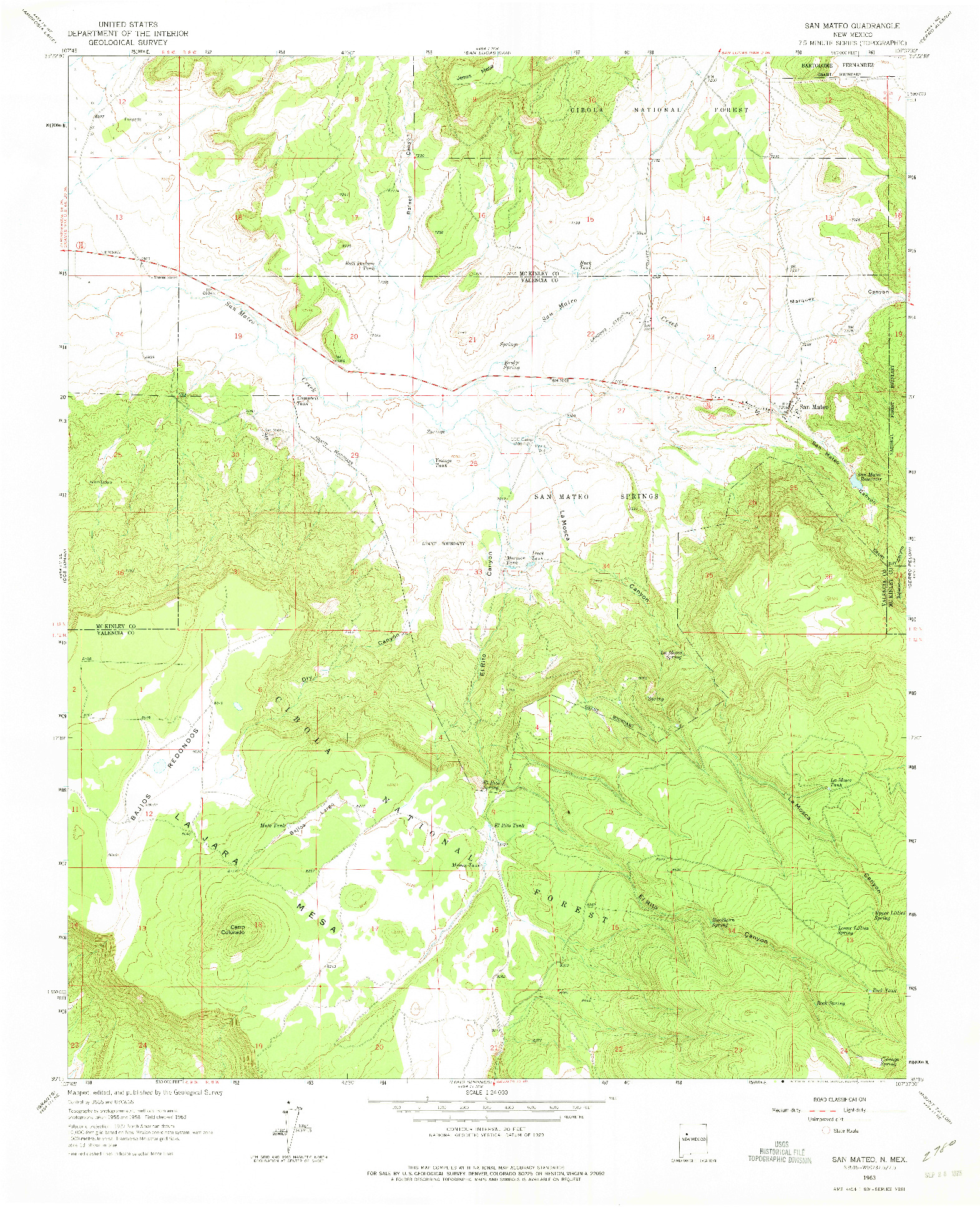 USGS 1:24000-SCALE QUADRANGLE FOR SAN MATEO, NM 1963