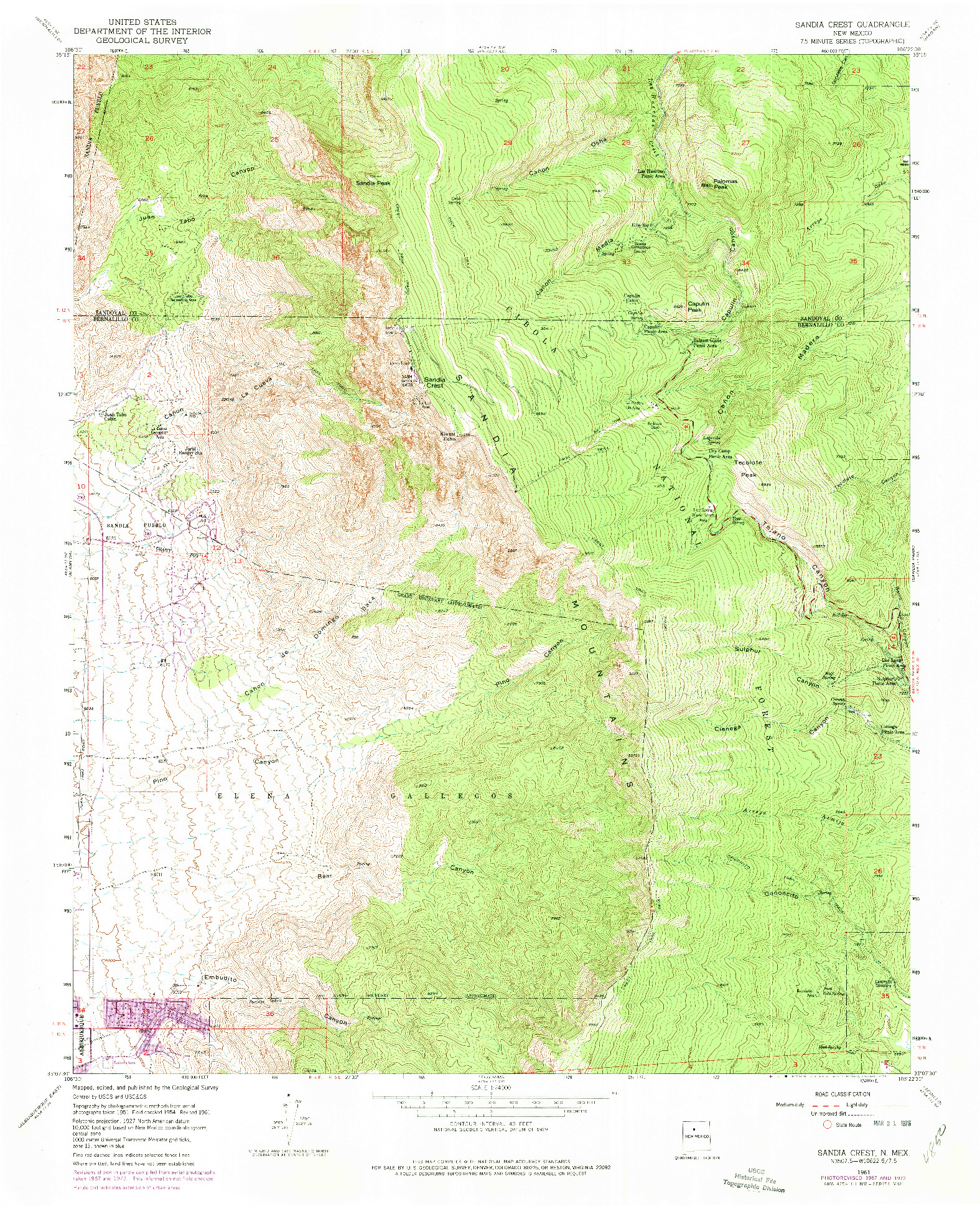 USGS 1:24000-SCALE QUADRANGLE FOR SANDIA CREST, NM 1961