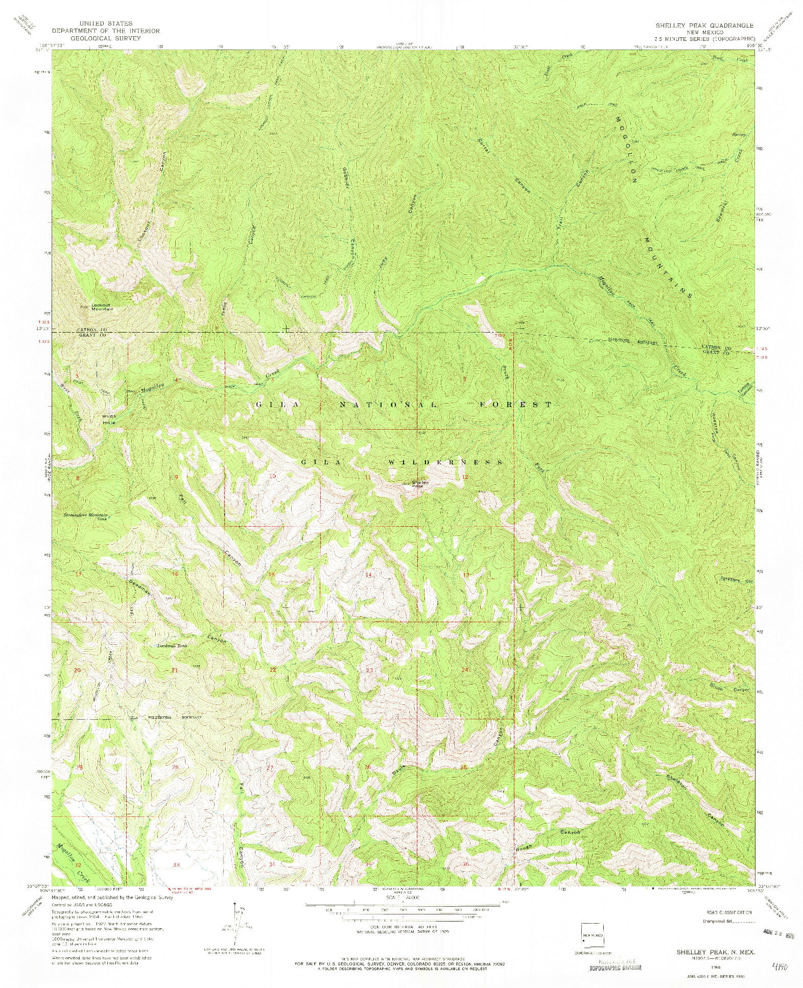 USGS 1:24000-SCALE QUADRANGLE FOR SHELLEY PEAK, NM 1965