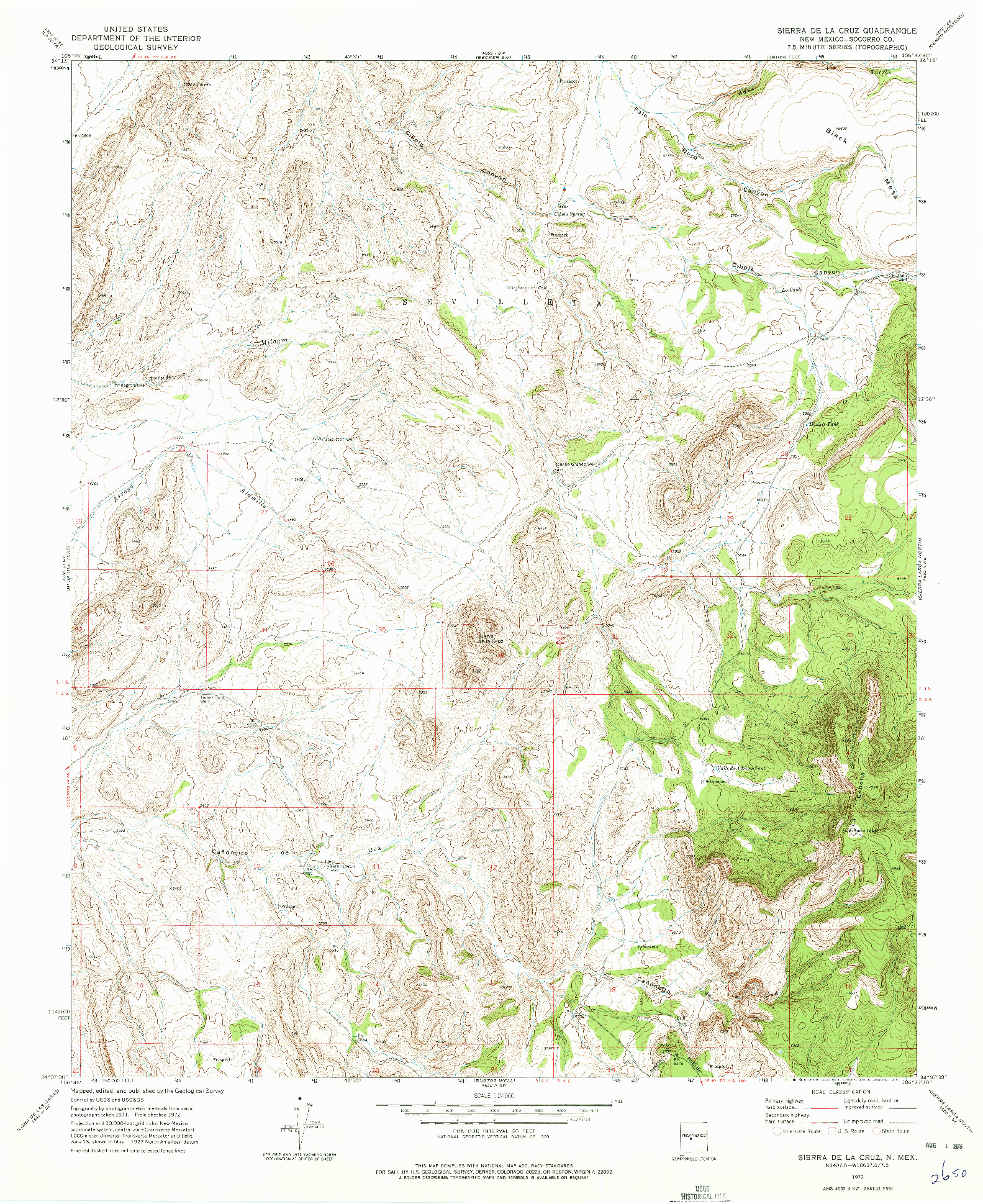 USGS 1:24000-SCALE QUADRANGLE FOR SIERRA DE LA CRUZ, NM 1972