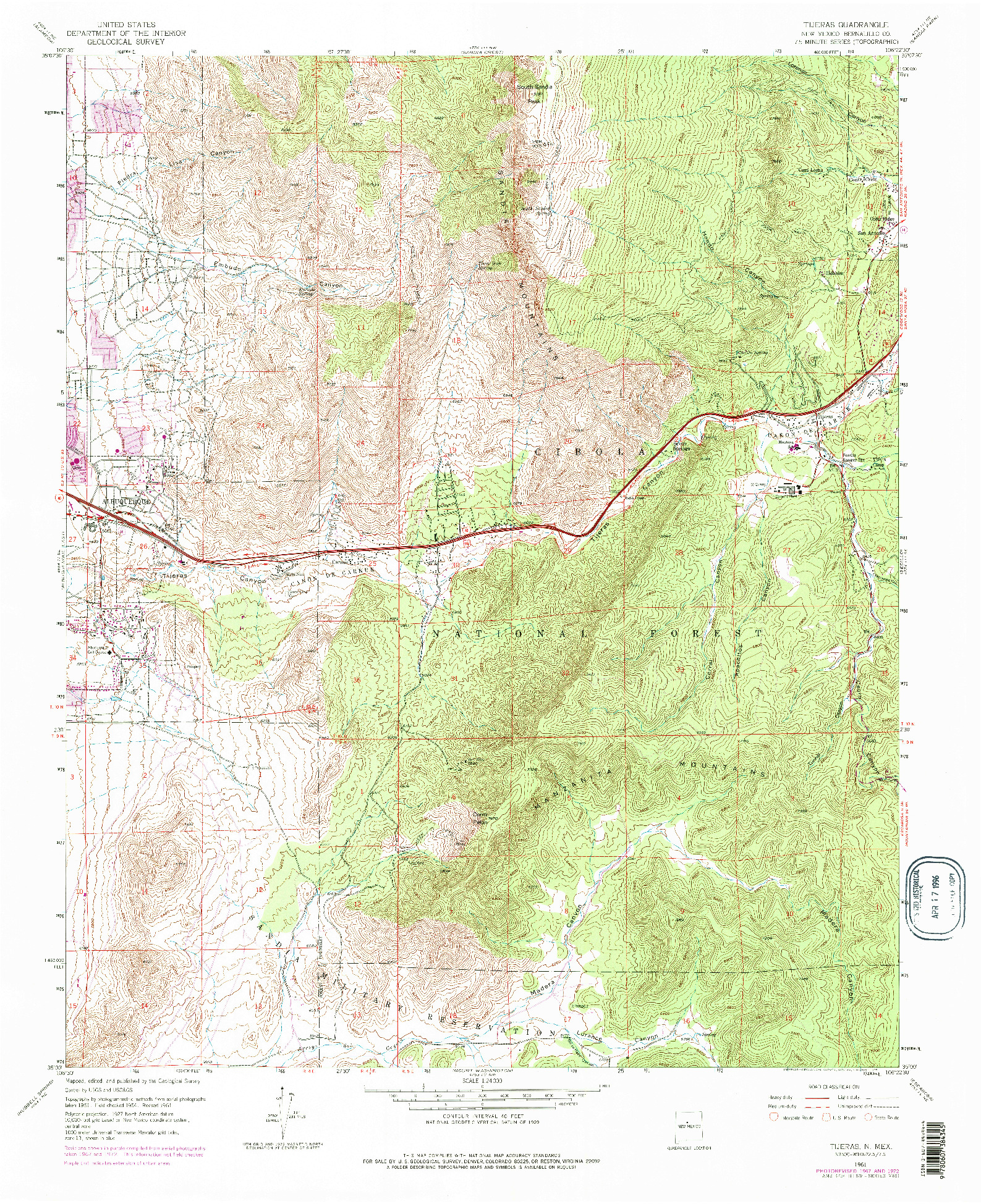 USGS 1:24000-SCALE QUADRANGLE FOR TIJERAS, NM 1961