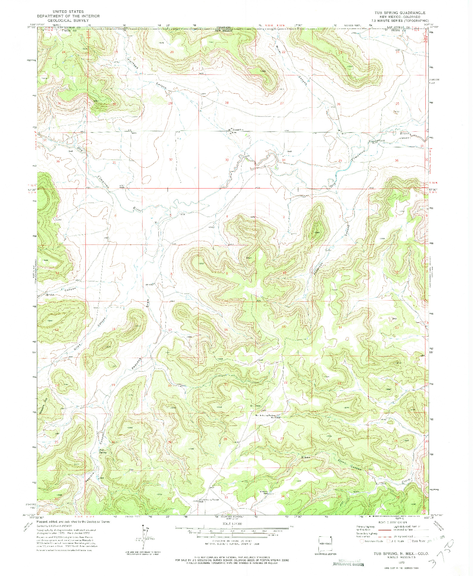 USGS 1:24000-SCALE QUADRANGLE FOR TUB SPRING, NM 1972