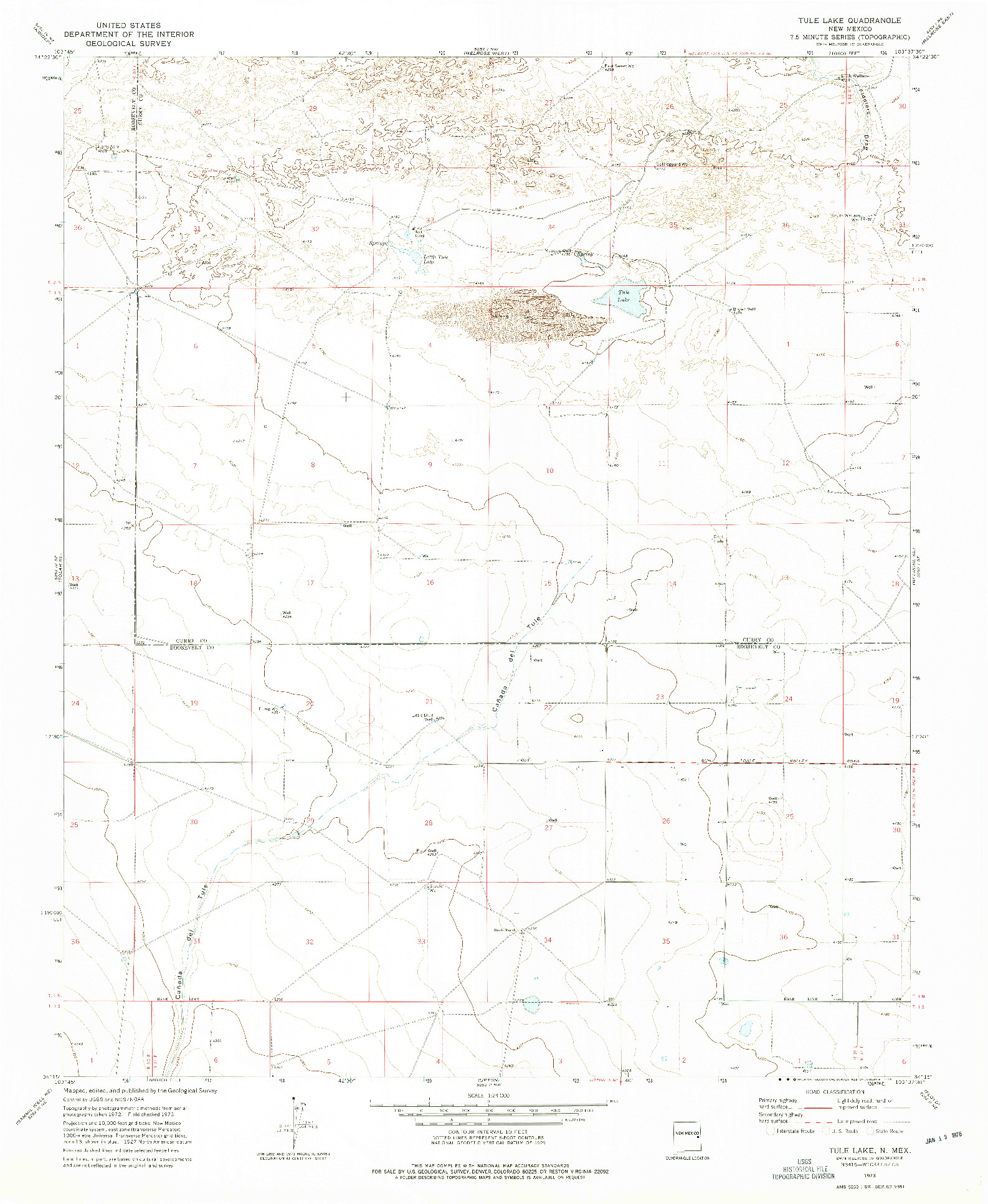 USGS 1:24000-SCALE QUADRANGLE FOR TULE LAKE, NM 1973
