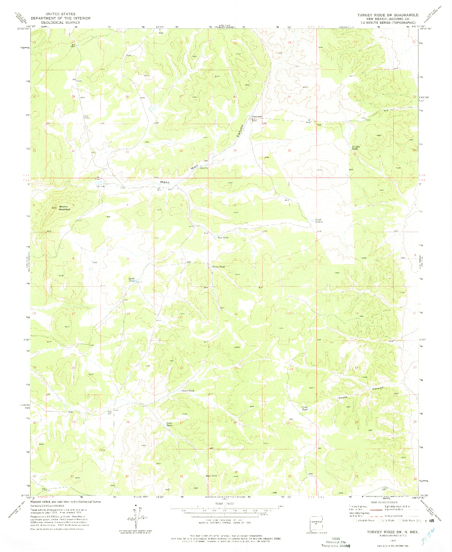 USGS 1:24000-SCALE QUADRANGLE FOR TURKEY RIDGE SW, NM 1972