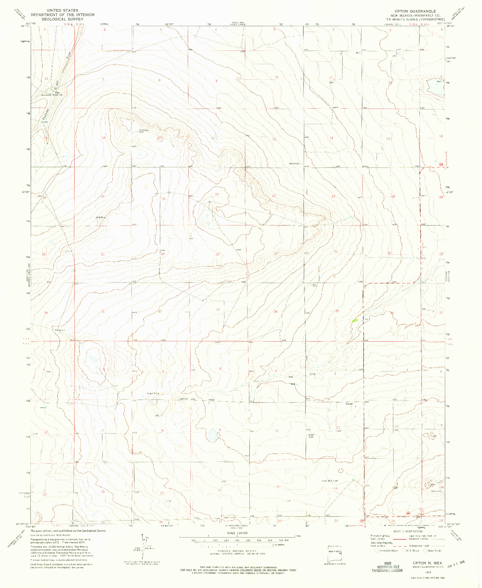 USGS 1:24000-SCALE QUADRANGLE FOR UPTON, NM 1973
