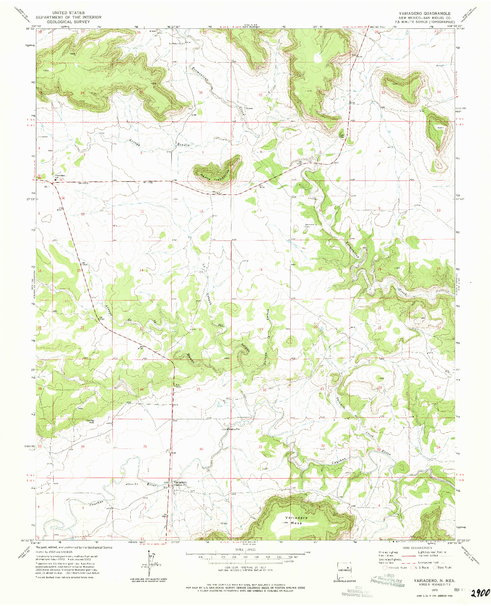 USGS 1:24000-SCALE QUADRANGLE FOR VARIADERO, NM 1972