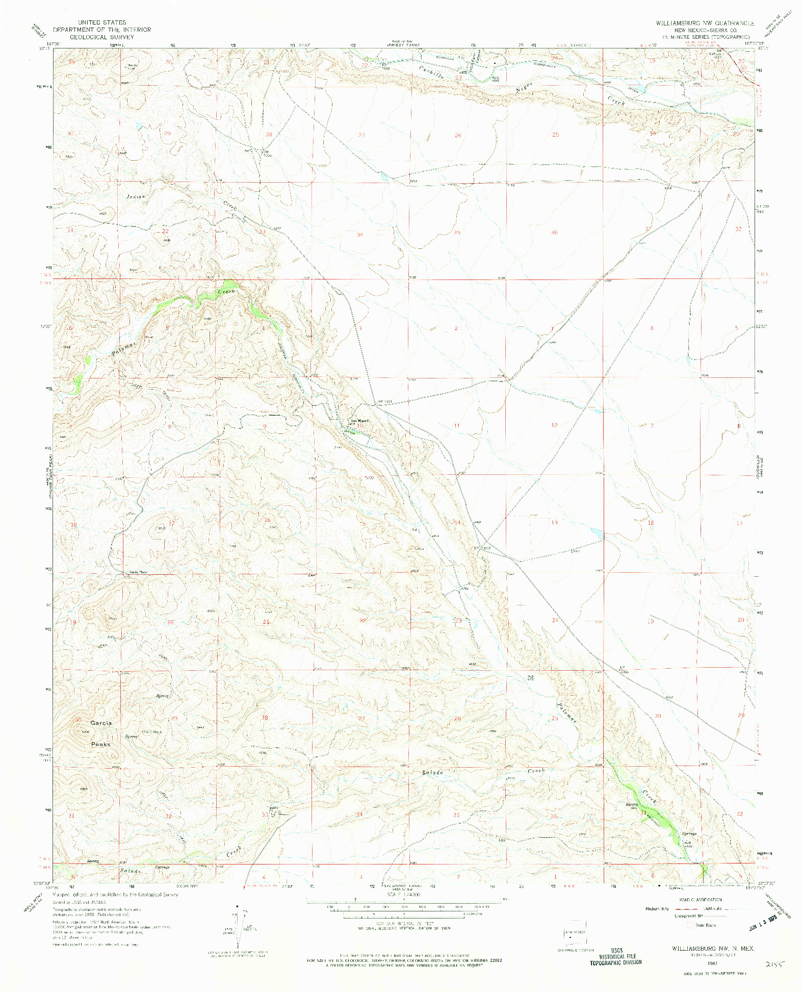 USGS 1:24000-SCALE QUADRANGLE FOR WILLIAMSBURG NW, NM 1961