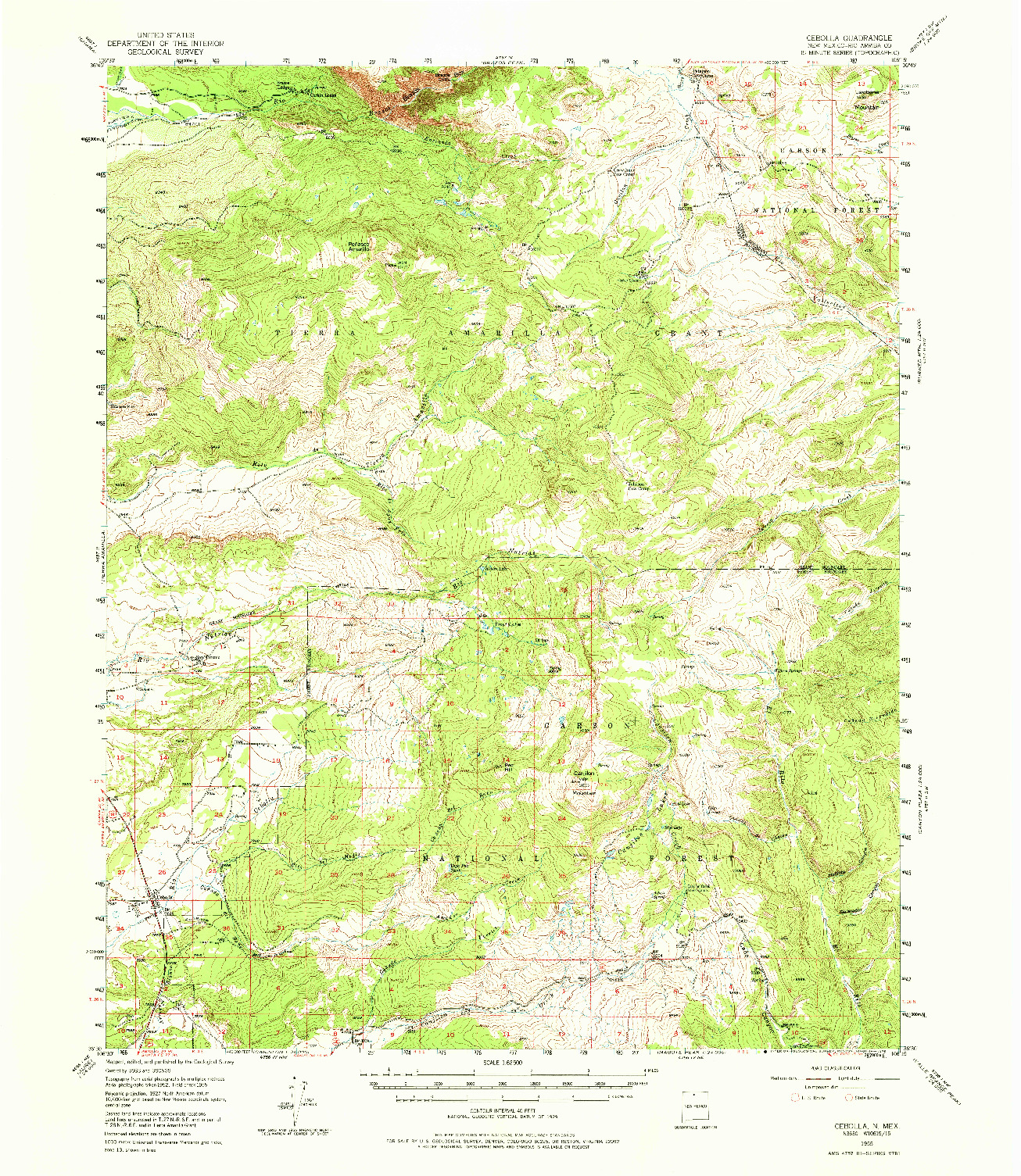 USGS 1:62500-SCALE QUADRANGLE FOR CEBOLLA, NM 1955