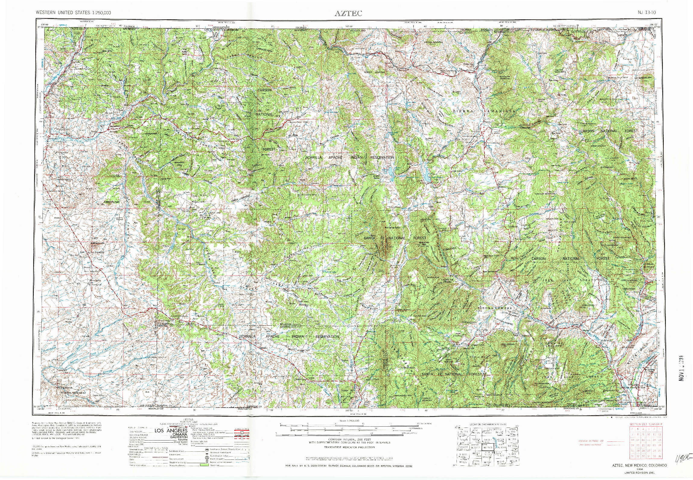 USGS 1:250000-SCALE QUADRANGLE FOR AZTEC, NM 1954