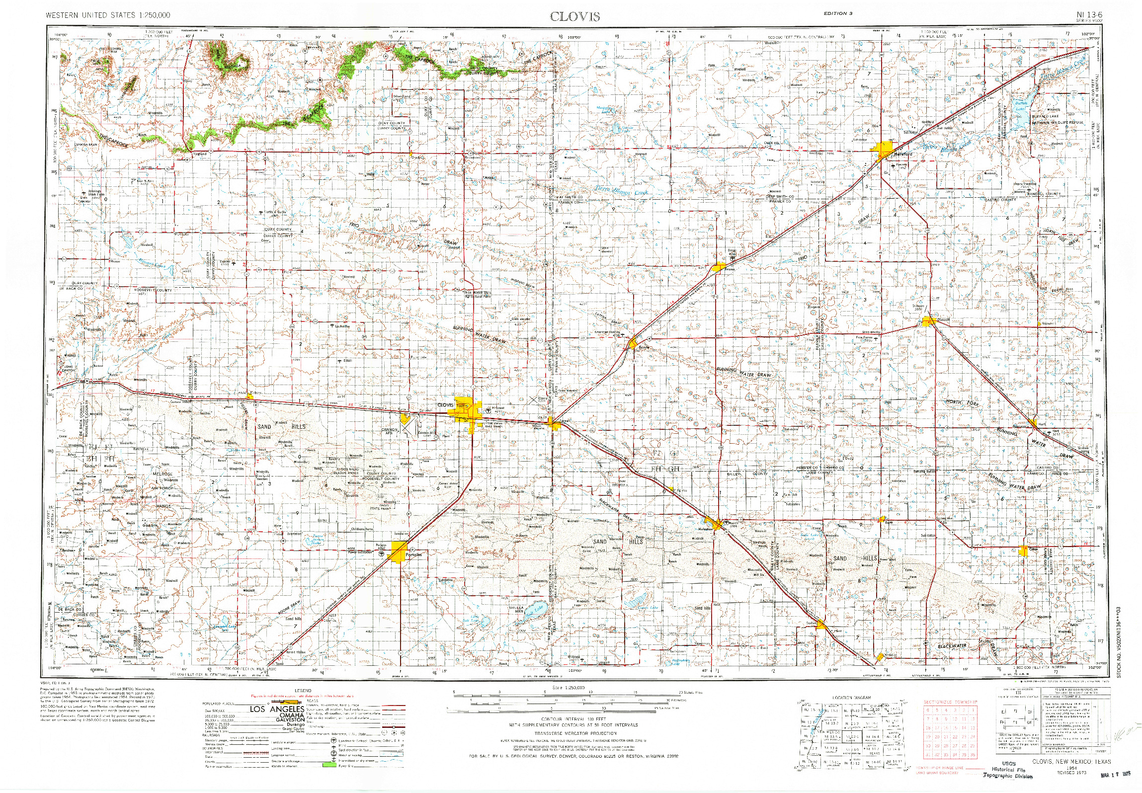 USGS 1:250000-SCALE QUADRANGLE FOR CLOVIS, NM 1954