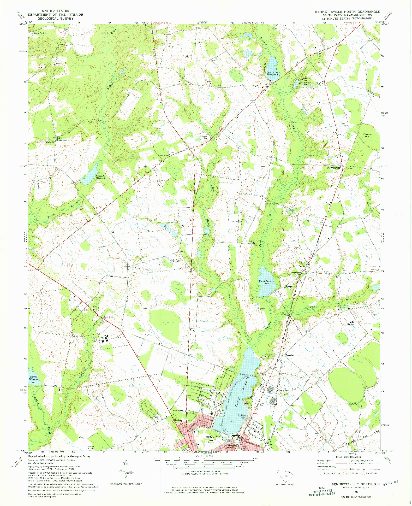 USGS 1:24000-SCALE QUADRANGLE FOR BENNETTSVILLE NORTH, SC 1972