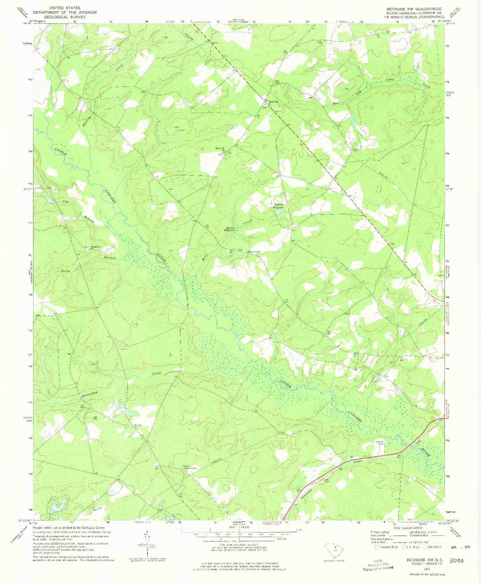 USGS 1:24000-SCALE QUADRANGLE FOR BETHUNE NW, SC 1970