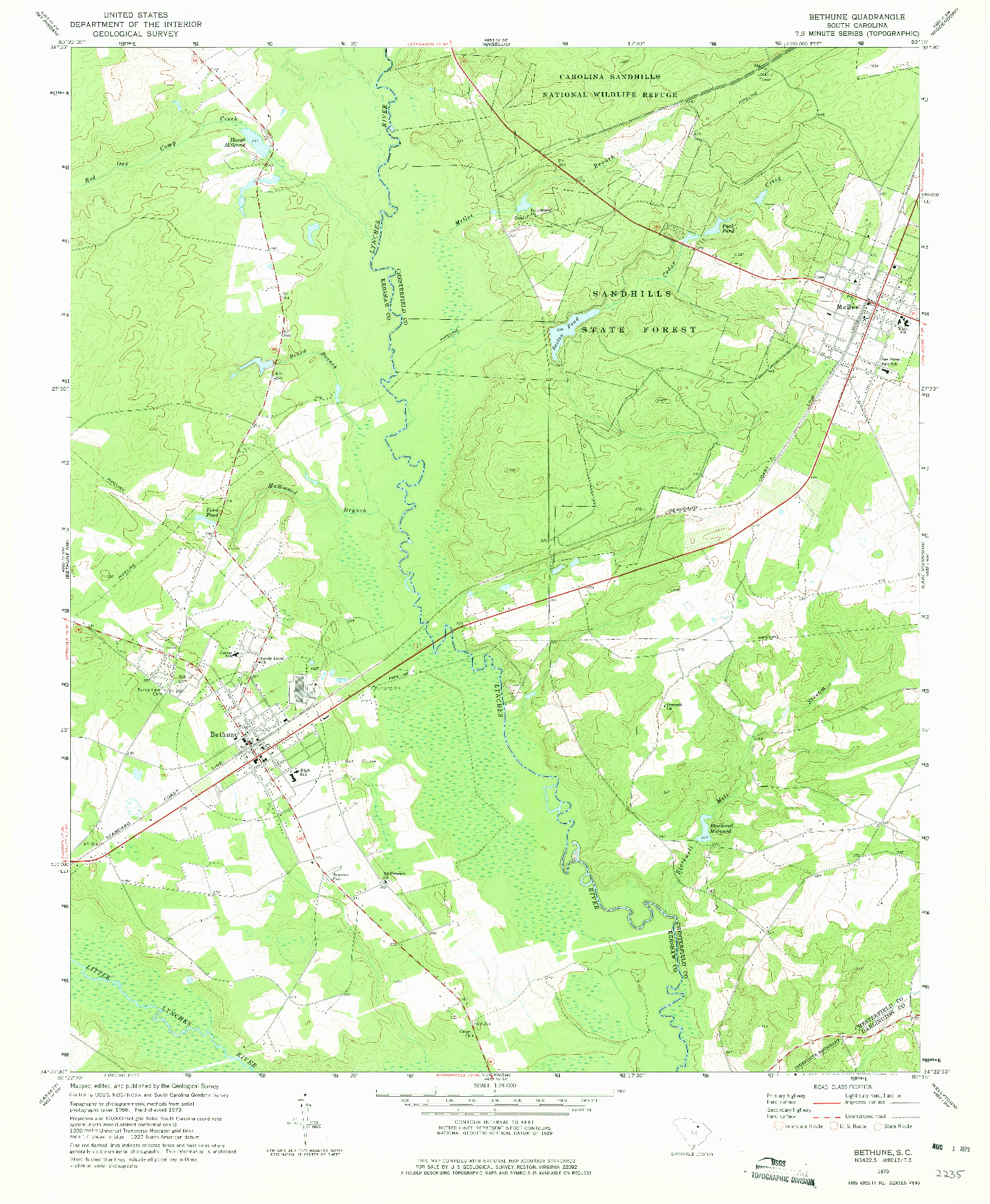 USGS 1:24000-SCALE QUADRANGLE FOR BETHUNE, SC 1970
