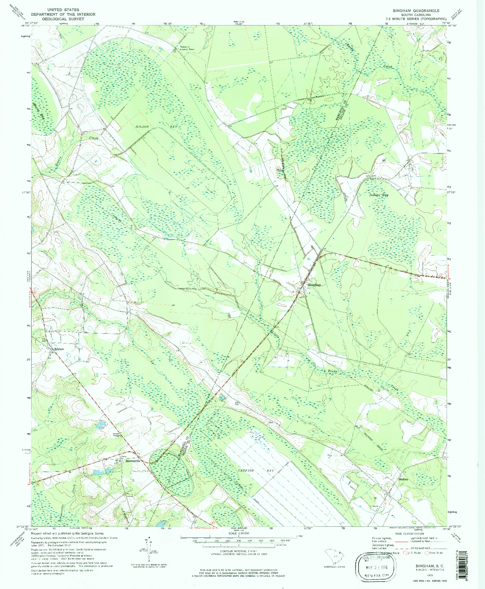 USGS 1:24000-SCALE QUADRANGLE FOR BINGHAM, SC 1972