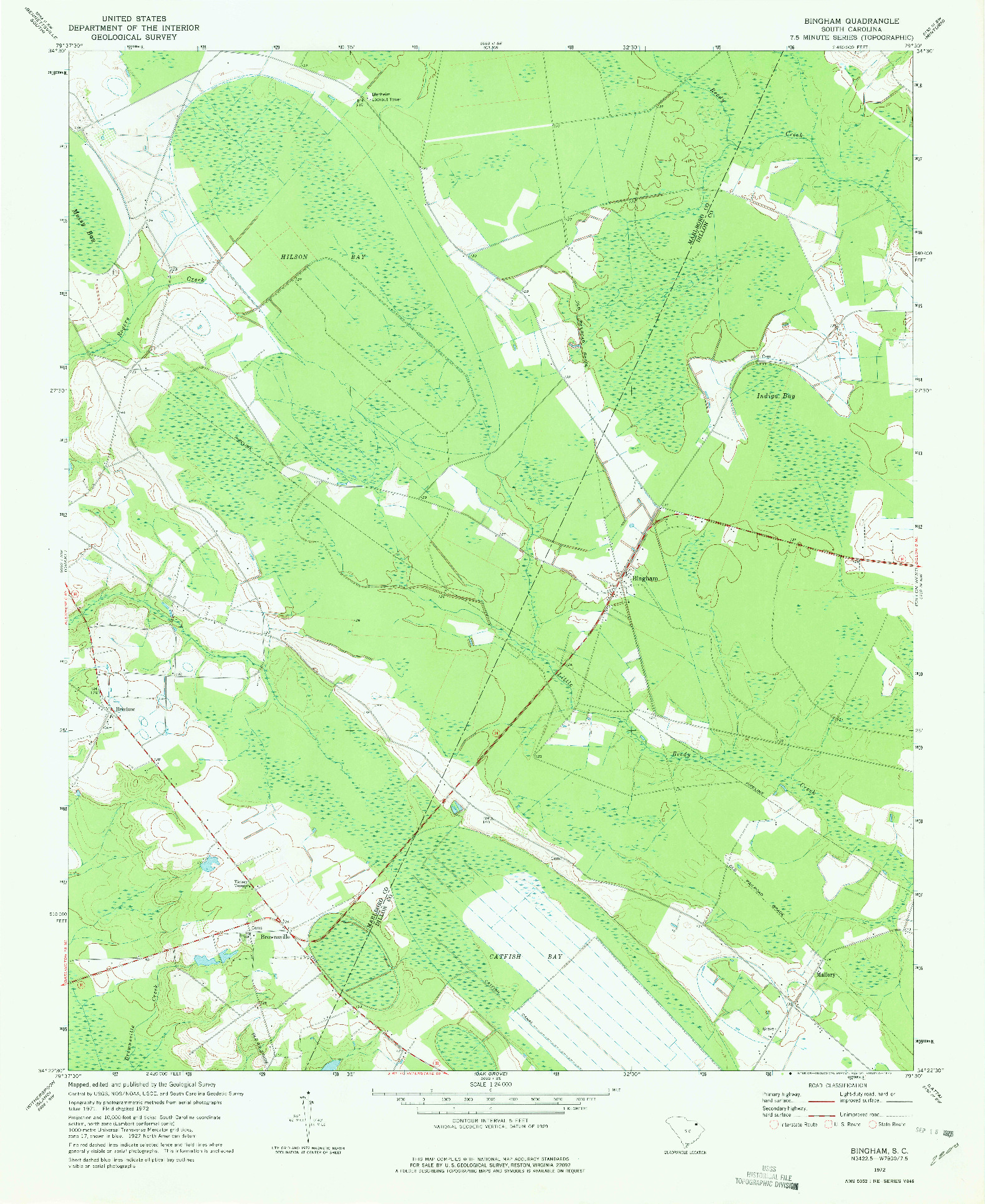 USGS 1:24000-SCALE QUADRANGLE FOR BINGHAM, SC 1972