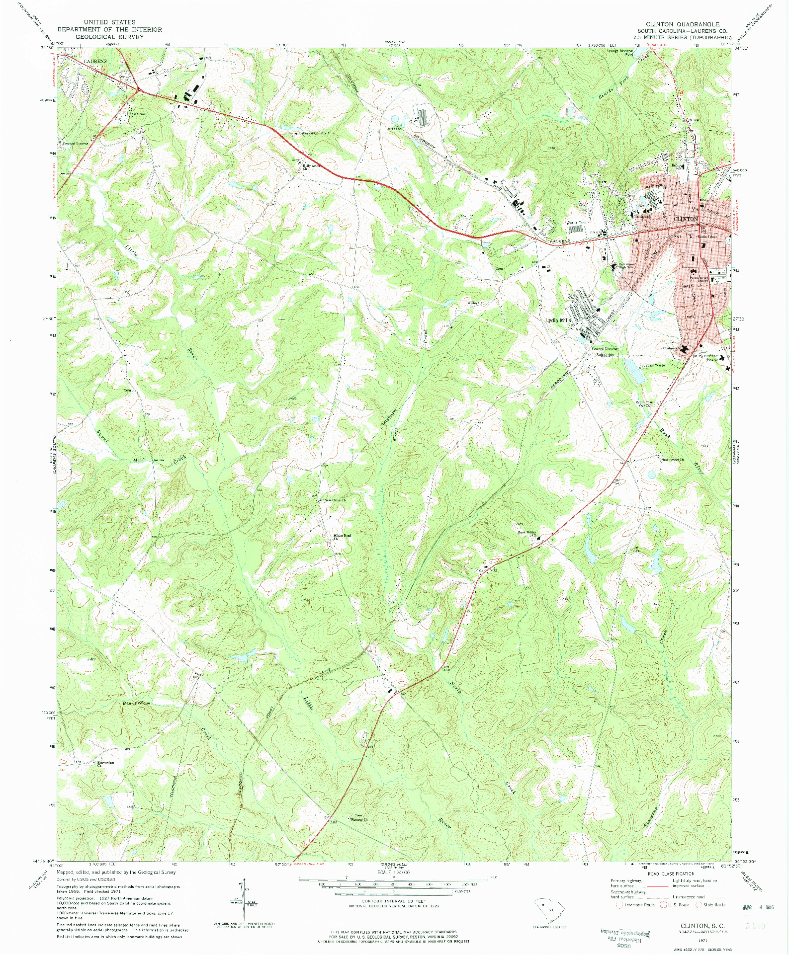 USGS 1:24000-SCALE QUADRANGLE FOR CLINTON, SC 1971