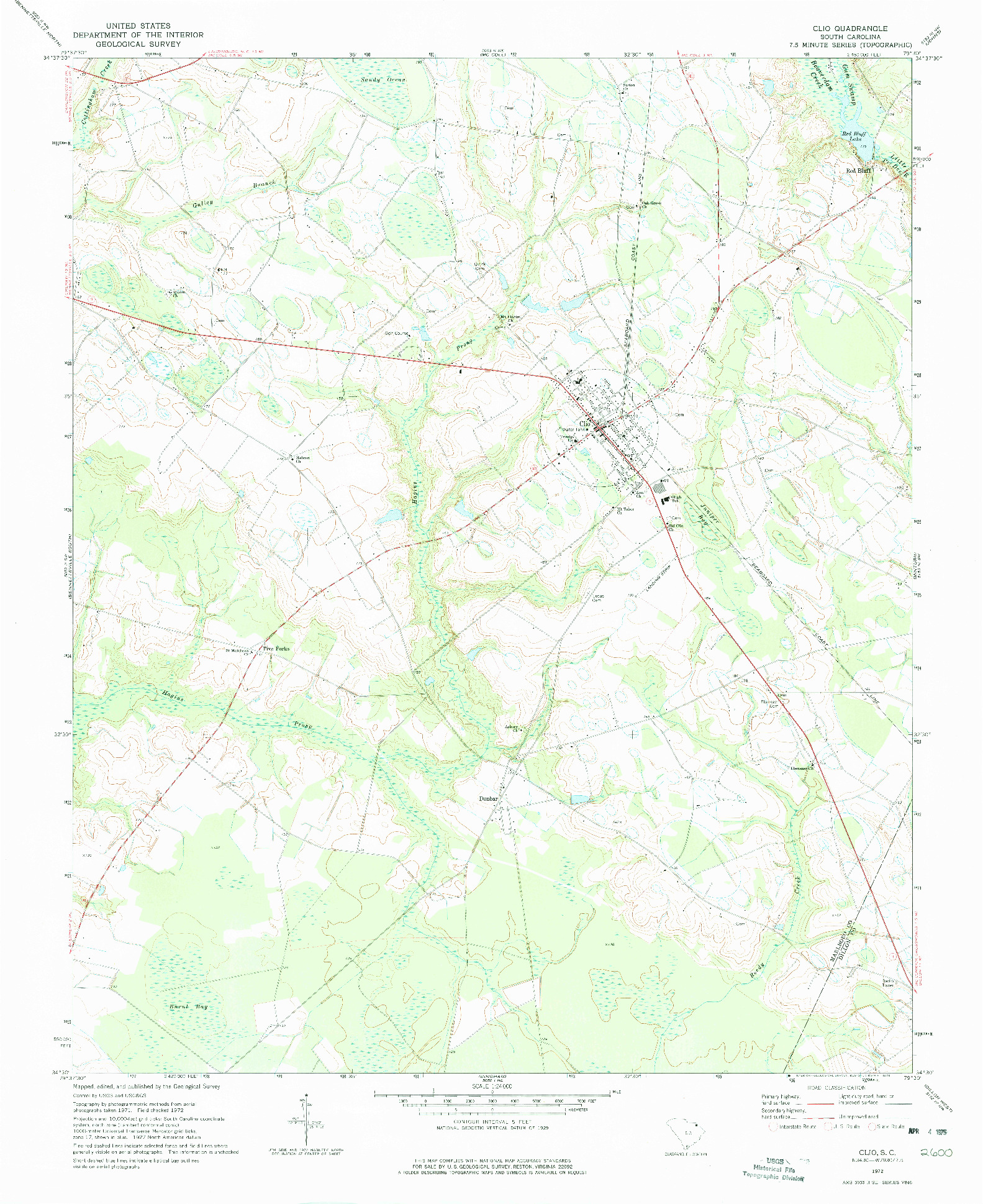 USGS 1:24000-SCALE QUADRANGLE FOR CLIO, SC 1972