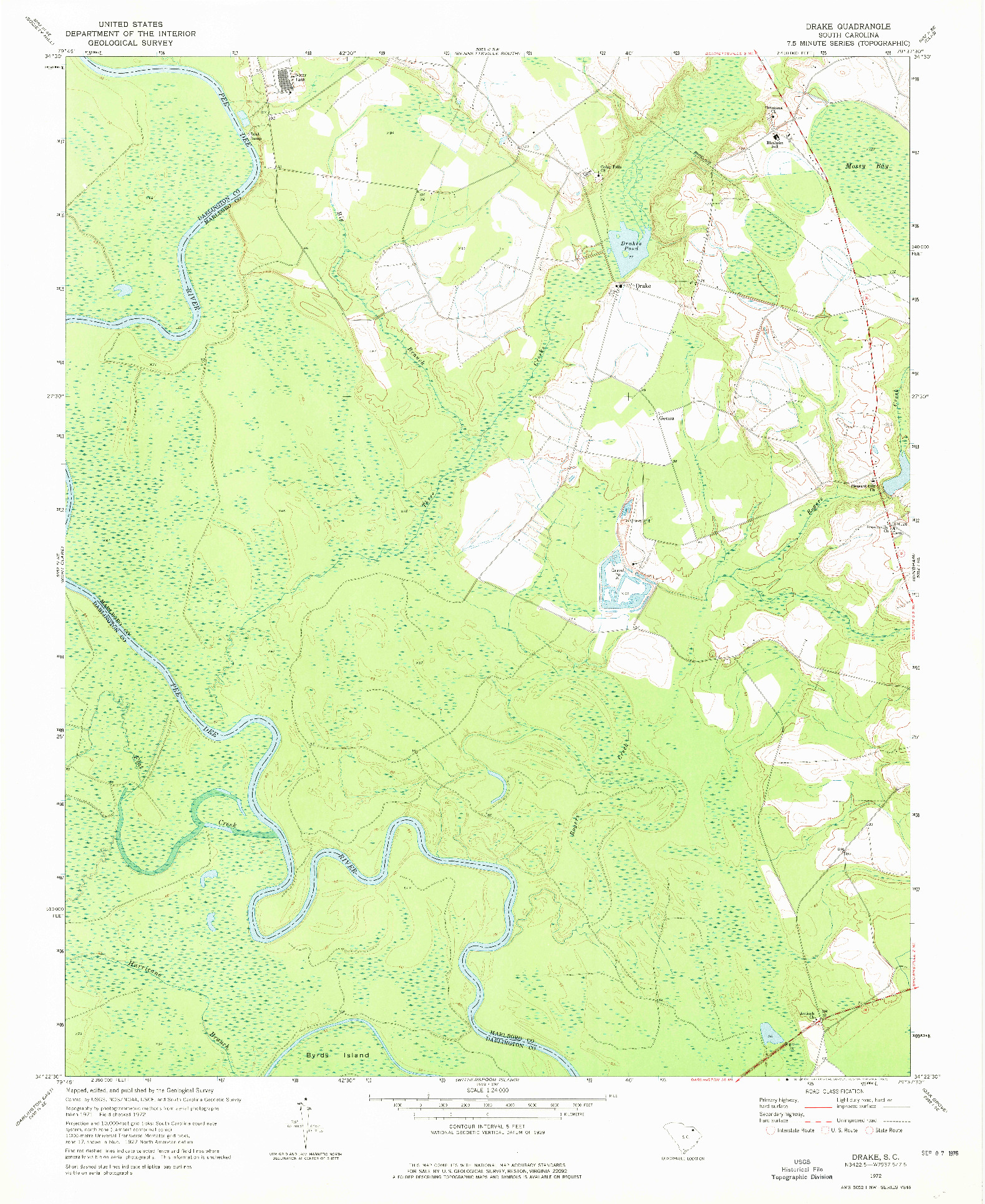 USGS 1:24000-SCALE QUADRANGLE FOR DRAKE, SC 1972