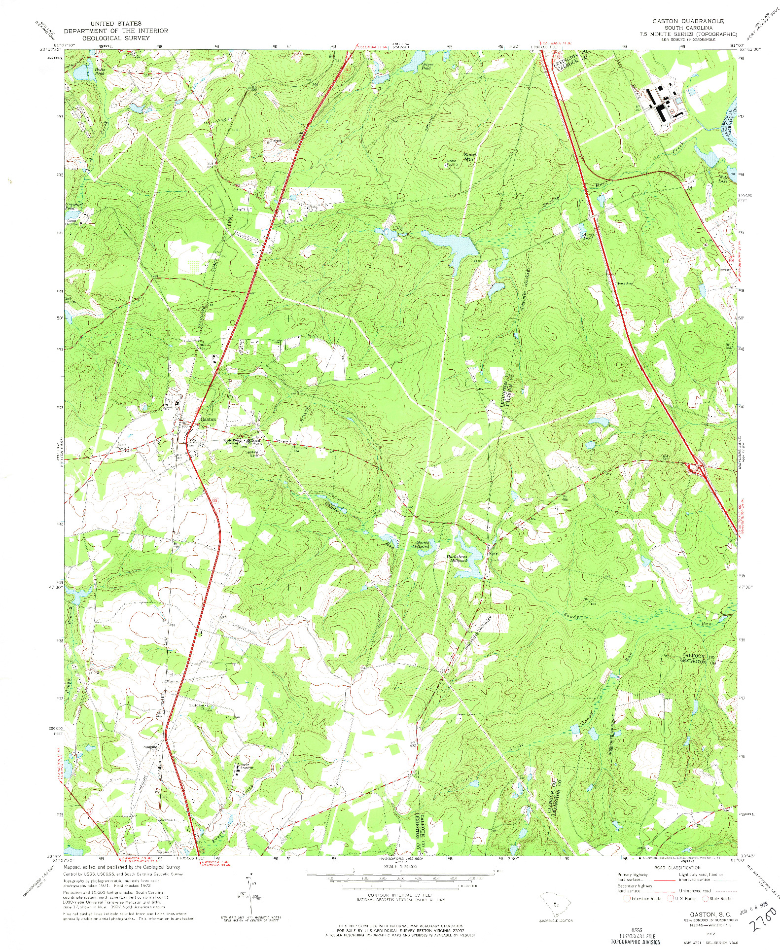 USGS 1:24000-SCALE QUADRANGLE FOR GASTON, SC 1972