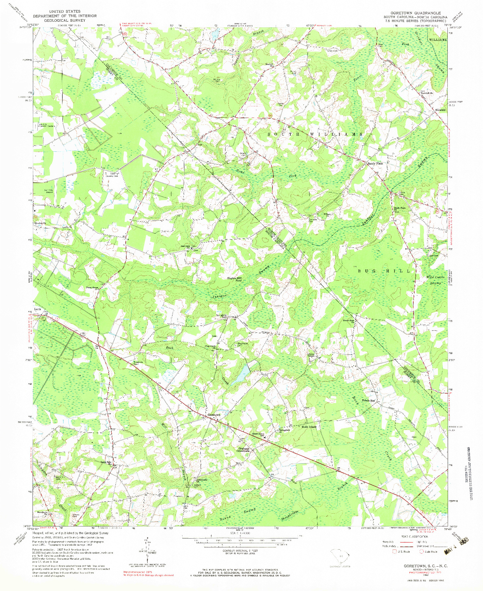 USGS 1:24000-SCALE QUADRANGLE FOR GORETOWN, SC 1962