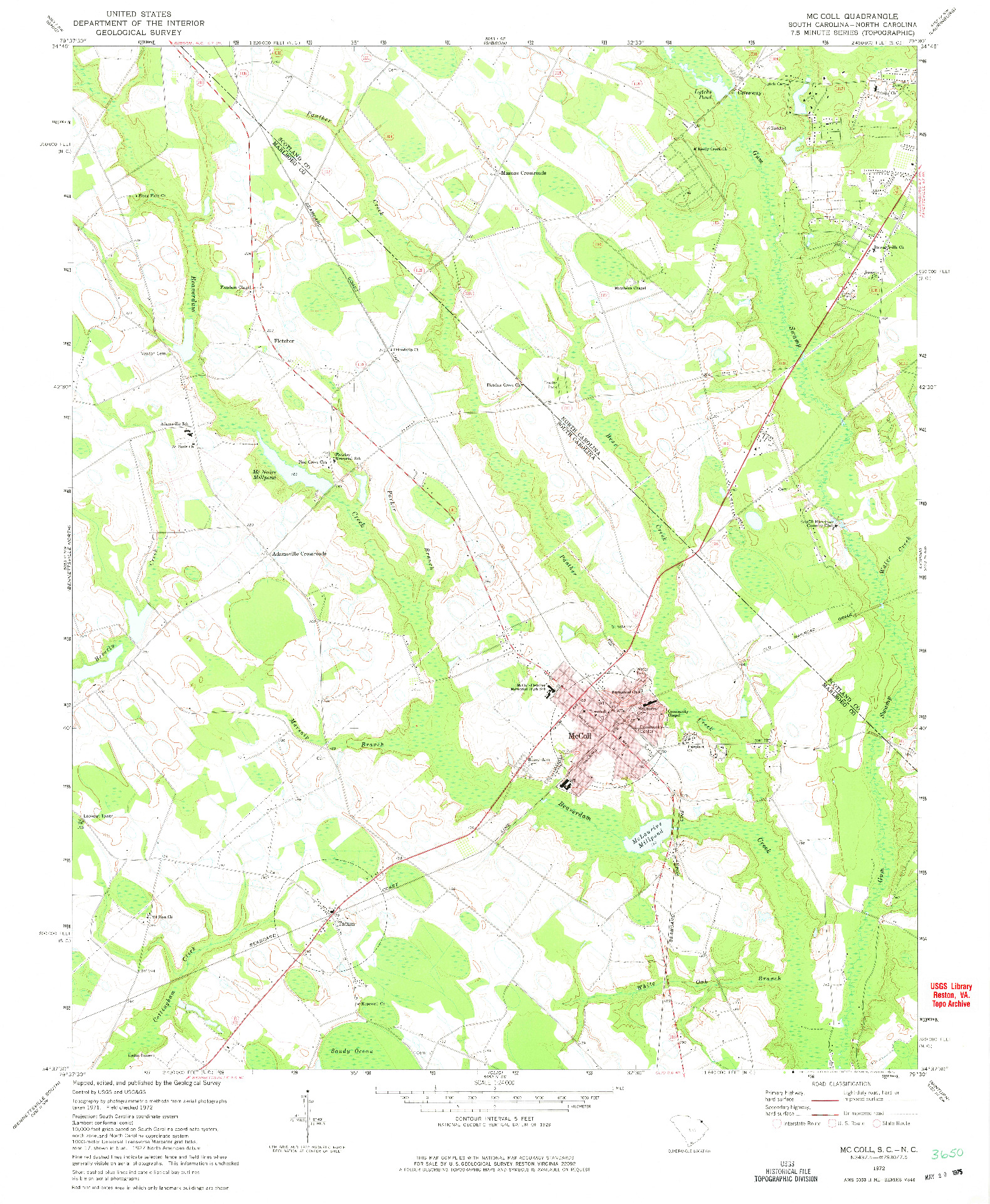 USGS 1:24000-SCALE QUADRANGLE FOR MC COLL, SC 1972