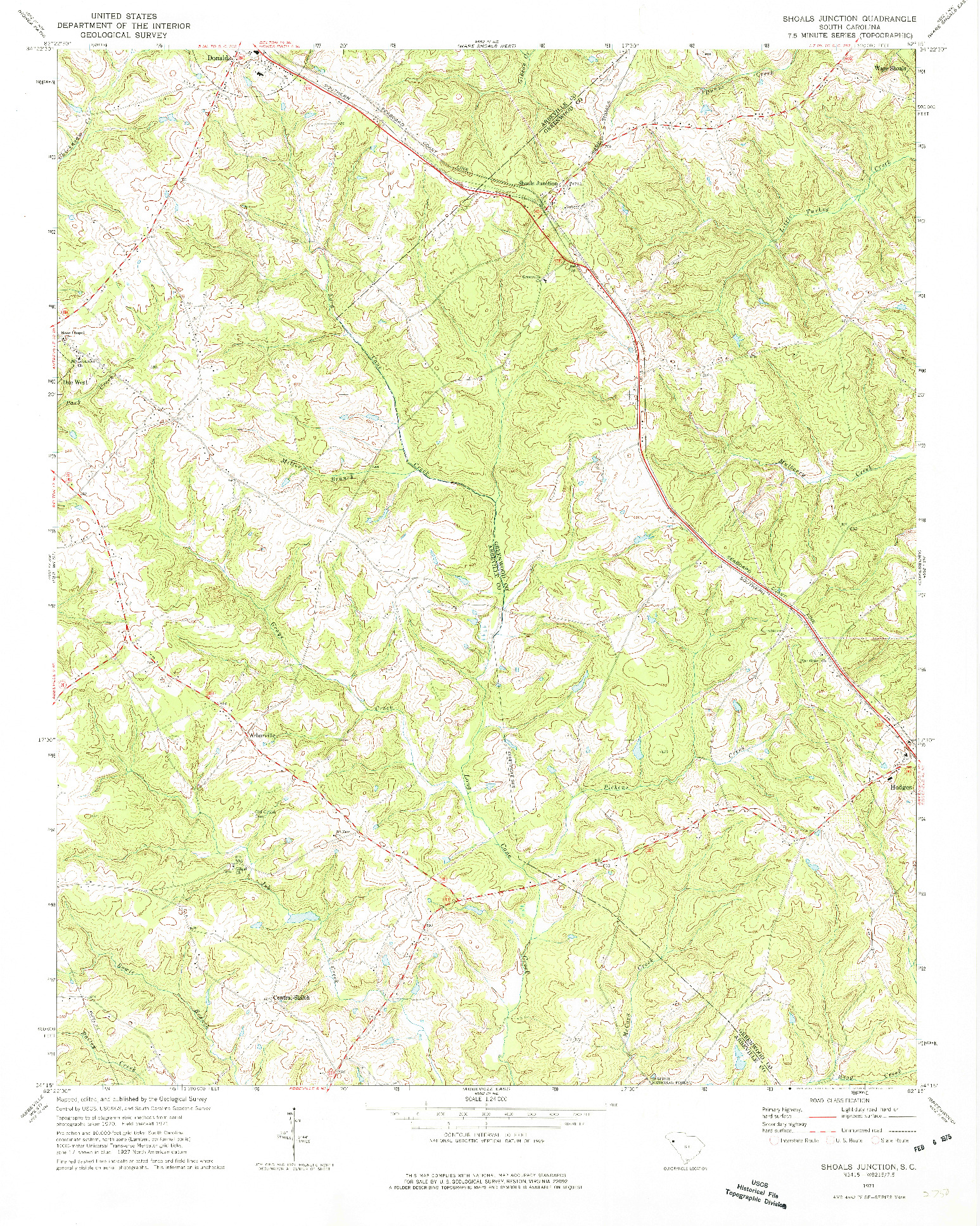 USGS 1:24000-SCALE QUADRANGLE FOR SHOALS JUNCTION, SC 1971