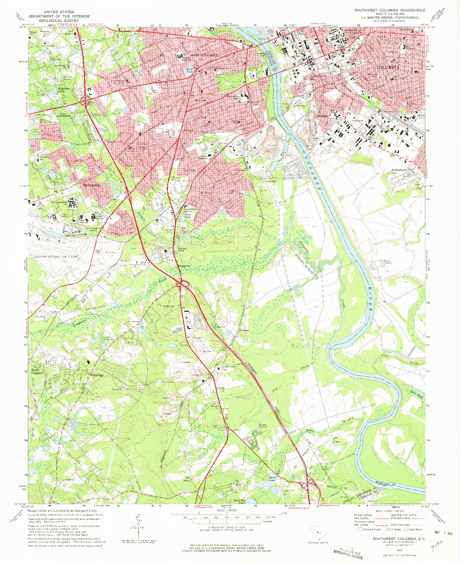 USGS 1:24000-SCALE QUADRANGLE FOR SOUTHWEST COLUMBIA, SC 1972