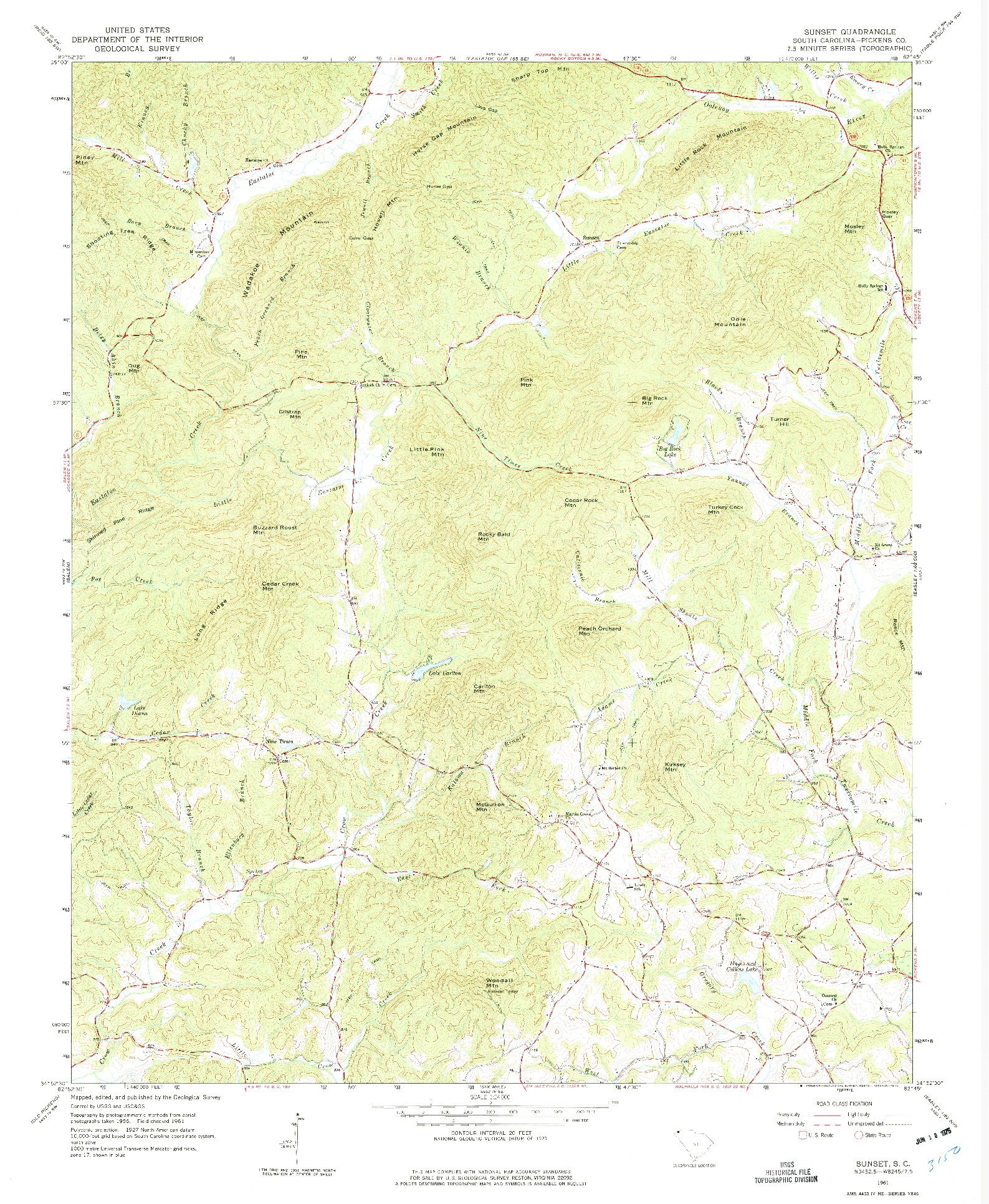 USGS 1:24000-SCALE QUADRANGLE FOR SUNSET, SC 1961